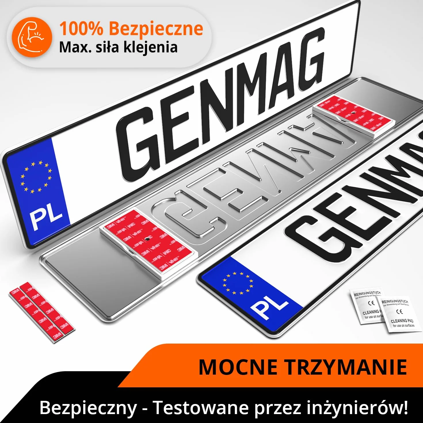 GENMAG 2x Ramki pod Tablice Rejestracyjne z Magnesem | Ramka pod Tablice Rejestracyjna | Ramki na Rejestracje | Magnetyczny Uchwyt Tablicy Rejestracyjnej | Bezramkowy Uchwyt do Tablic Rejestracyjnych