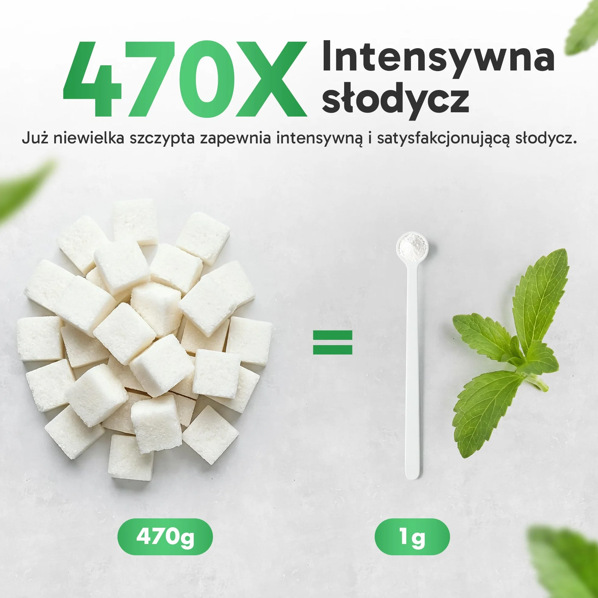Premiumowy proszek ze stewii Reb-M 95 (50g) | Smak zbliżony do cukru | 470× większa słodycz