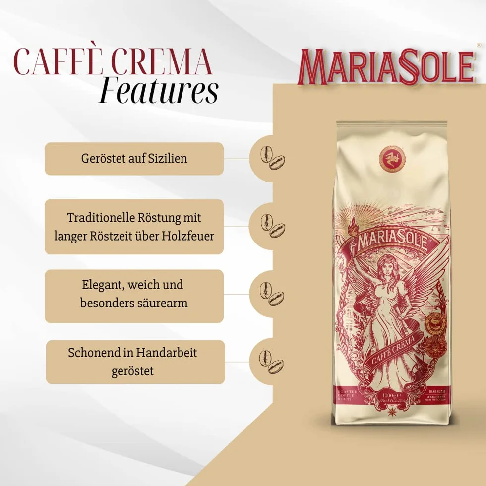MariaSole Caffè Crema 1 kg – tradycyjne palenie na Sycylii ziarna kawy premium