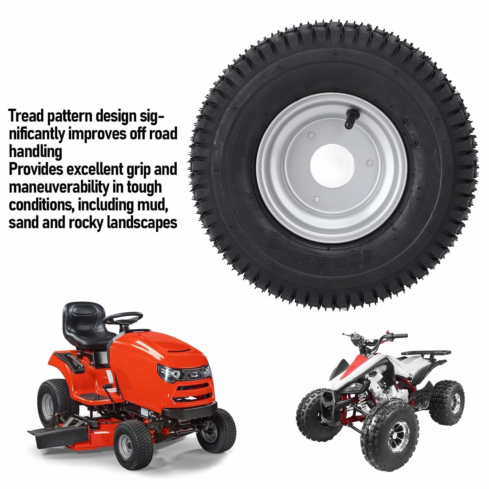 6-calowa Opona ATV, 13x5,00-6 Opona Próżniowa dla ATV Quad Off Road Go Kart Mini Bike Lawn, 13/5.00-6 Opona z Obręczami Pasuje do 6-calowych kół, Aluminium Aluminiowe