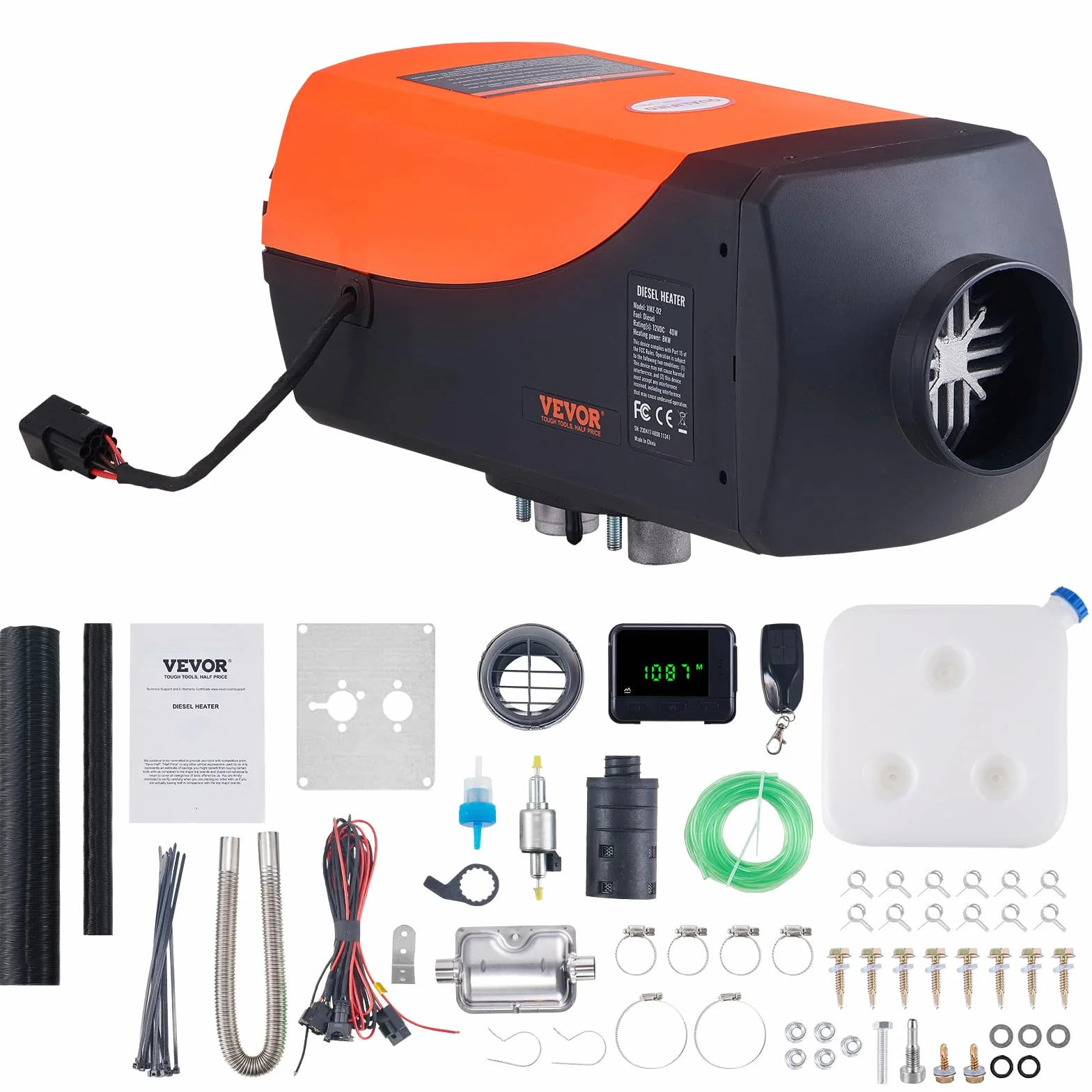 VEVOR Diesel nagrzewnica powietrza 12 V 5 kW zużycie 0,16-0,52 l/h Ogrzewanie stacjonarne 8-36 ° C Regulowany 15-20 m² Inteligentne sterowanie LCD Pilot zdalnego sterowania 10L Zbiornik do samochodu