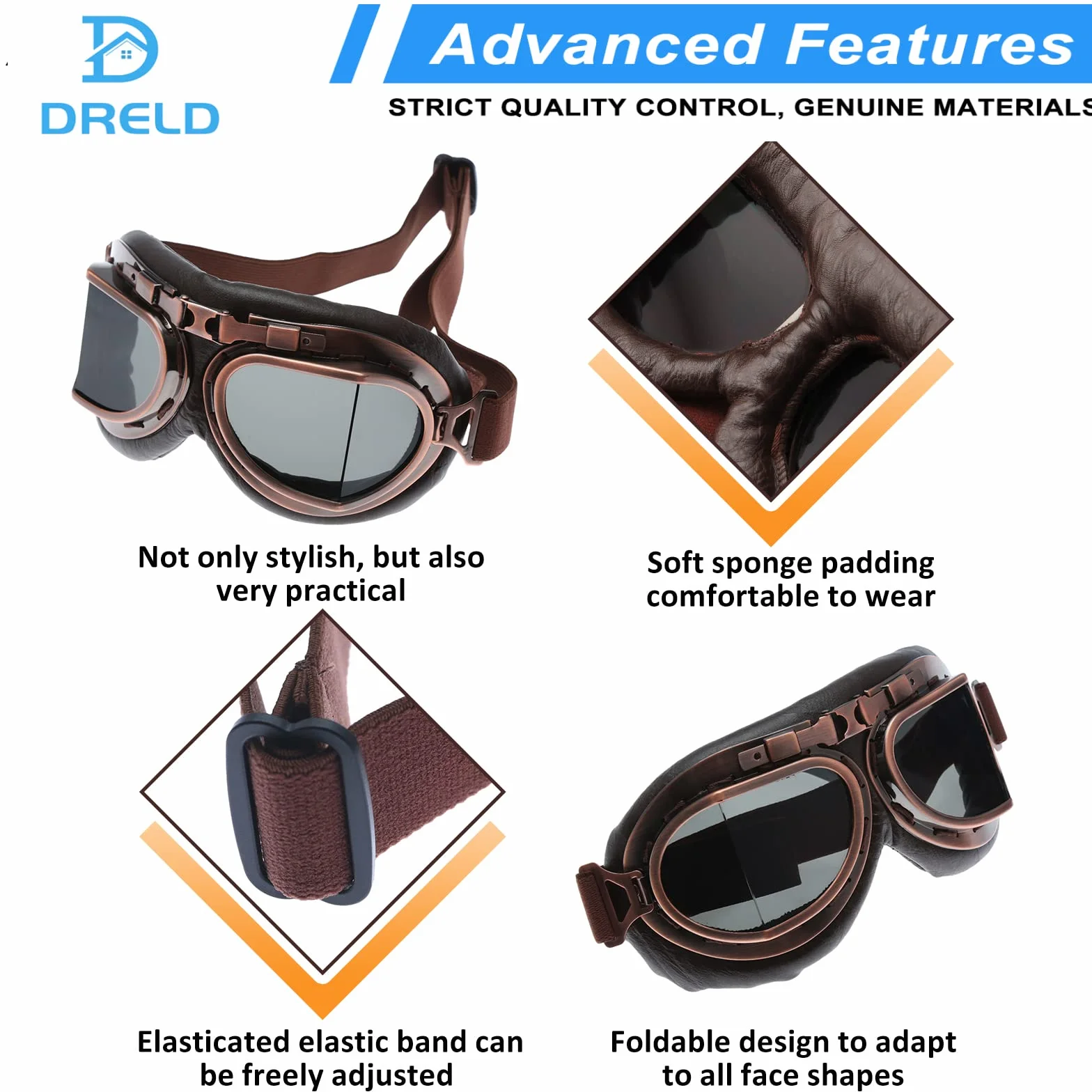 Dreld Vintage Motocykl Krążownik Gogle Okulary Przeciwsłoneczne Rower Wyścigowy Cruiser Touring Pół Kask