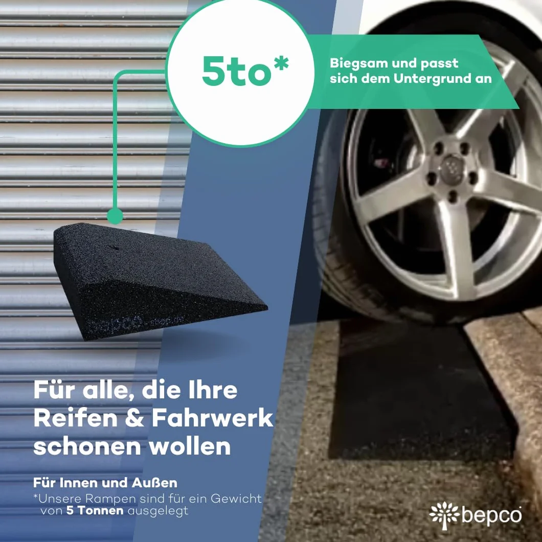 bepco Zestaw ramp rowerowych i skuterowych (2 sztuki), dł. x szer. x wys.: 25 x 25 x 6 cm z gumy (czarna) rampa najazdowa, rampa progowa, z podkładkami do mocowania