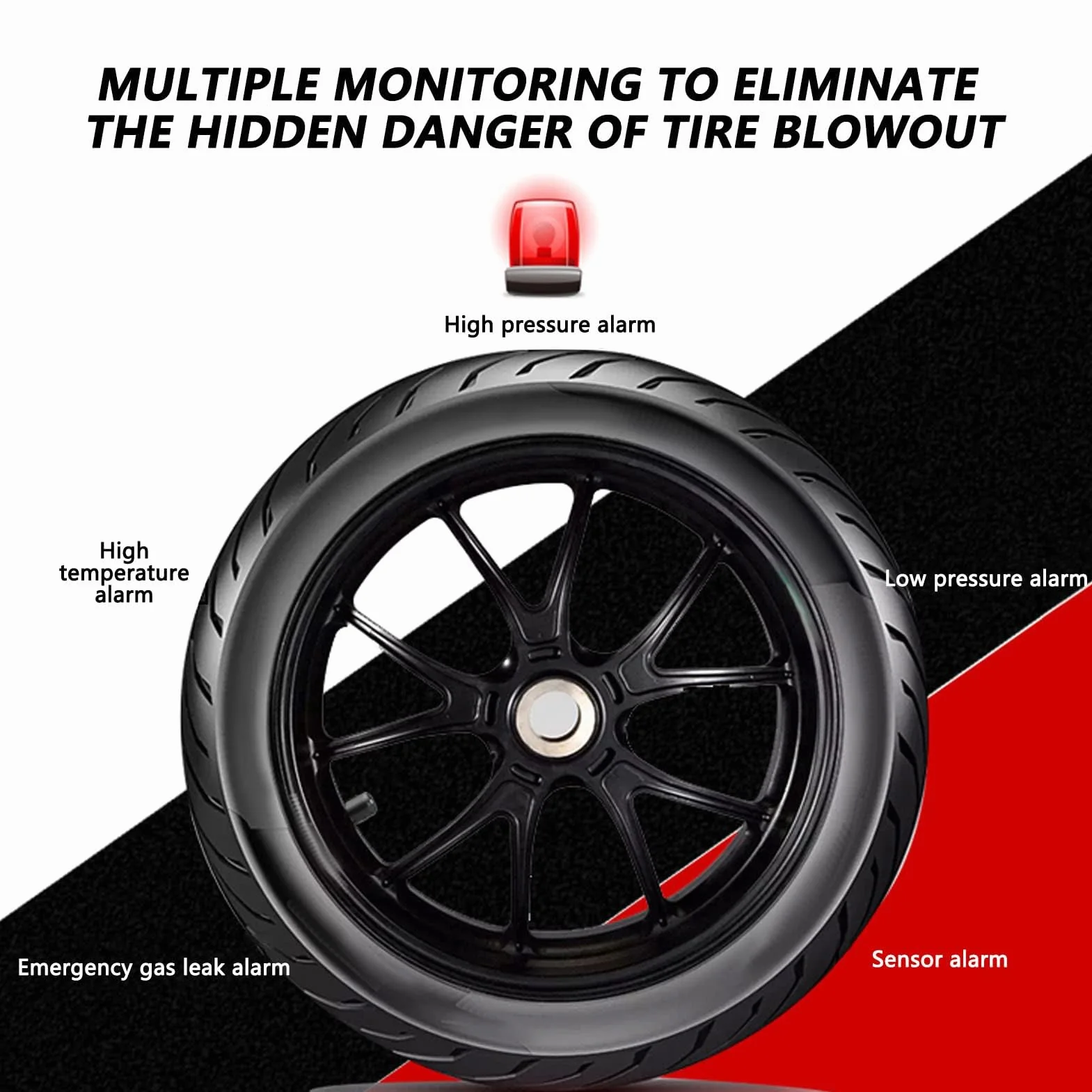 Czujnik Ciśnienia w Oponach, Zewnętrzny Czujnik Bluetooth TPMS 2 System Monitorowania Ciśnienia w Oponach Alarm Temperatury w Czasie Rzeczywistym dla Motocykla