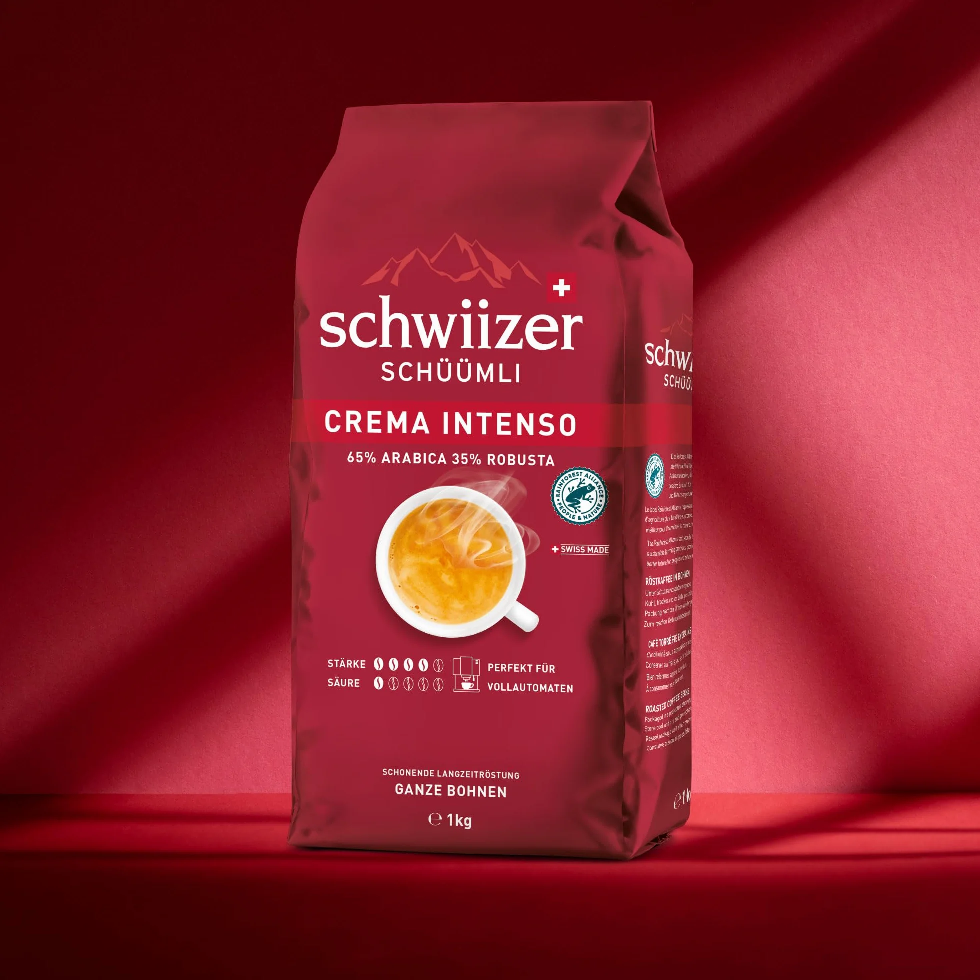 Schwiizer Schüümli Intenso kawa ziarnista 1 kg intensywność 4/5 certyfikat UTZ