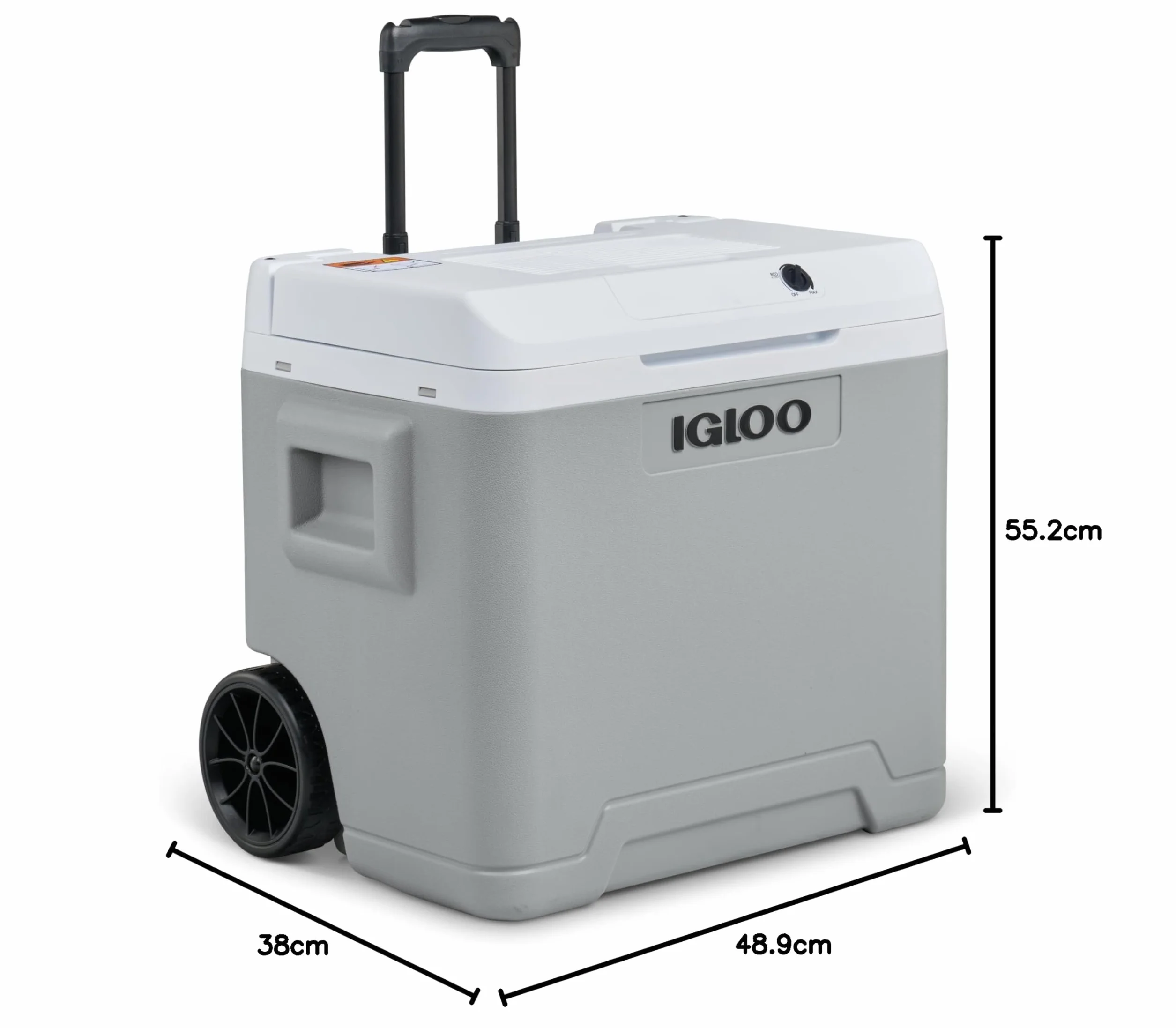 IGLOO IE42 elektryczna lodówka turystyczna 12V/230V, 42L – kompaktowa lodówka samochodowa na kemping, łódź i festiwale, z kółkami i teleskopowym uchwytem, schowkiem na kabel oraz trybem Eco/Max