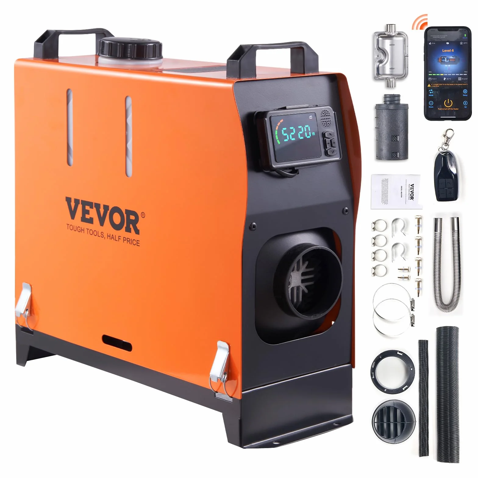 VEVOR Ogrzewanie postojowe na olej napędowy 12 V, 5 kW, ogrzewanie postojowe na olej napędowy, 0,16-0,52 l/h, z wyświetlaczem LCD, pilotem zdalnego sterowania i aplikacją Bluetooth