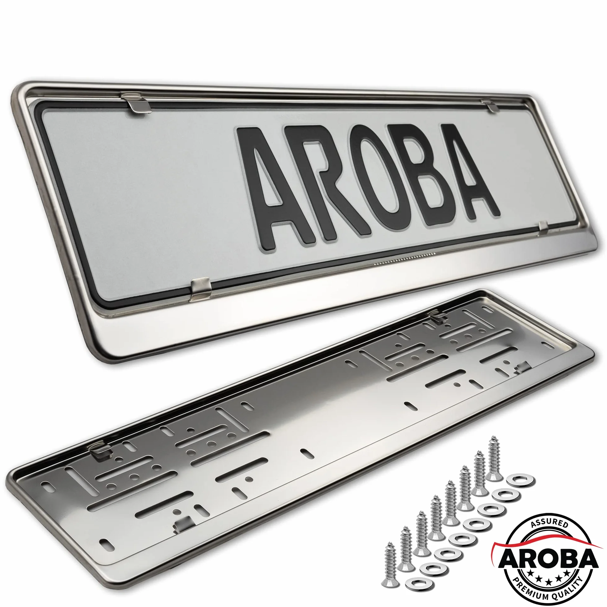 AROBA 2 x uchwyt tablicy rejestracyjnej premium, 100% polerowana stal nierdzewna, produkt przeznaczony na rynek austriacki i słoweński (wymiary 520 mm x 120 mm), ramka ze stali nierdzewnej INOX, V2A