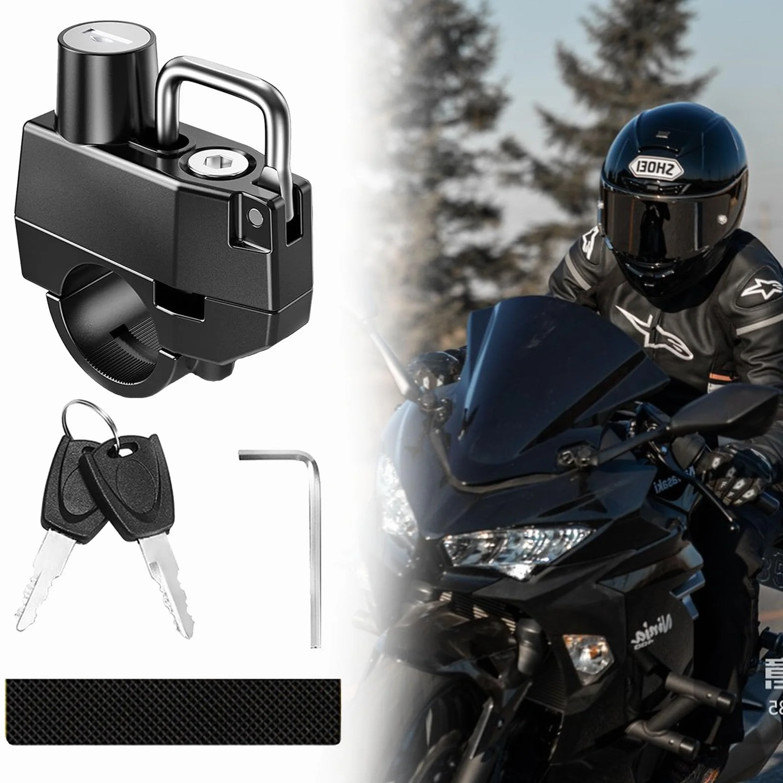 Blokada antykradzieżowa do kasku motocyklowego - uniwersalny hak zabezpieczający czarny