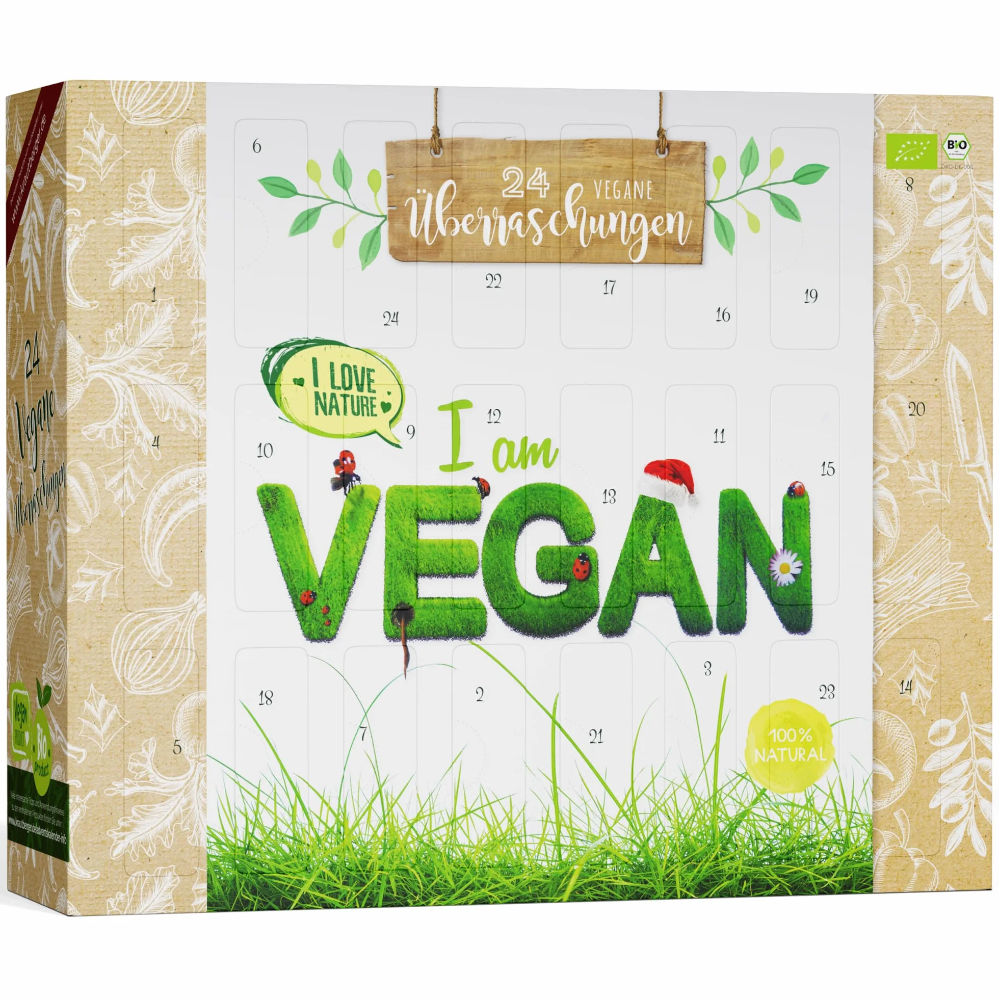 Bio Kalendarz Adwentowy 2025 Wegański [24 WEGAŃSKIE BIO PRZEKĄSKI] – Kalendarz świąteczny z przekąskami bio – kalendarz adwentowy vegan, Healthy Food & Bio Snacks (Wyprodukowano w Niemczech)