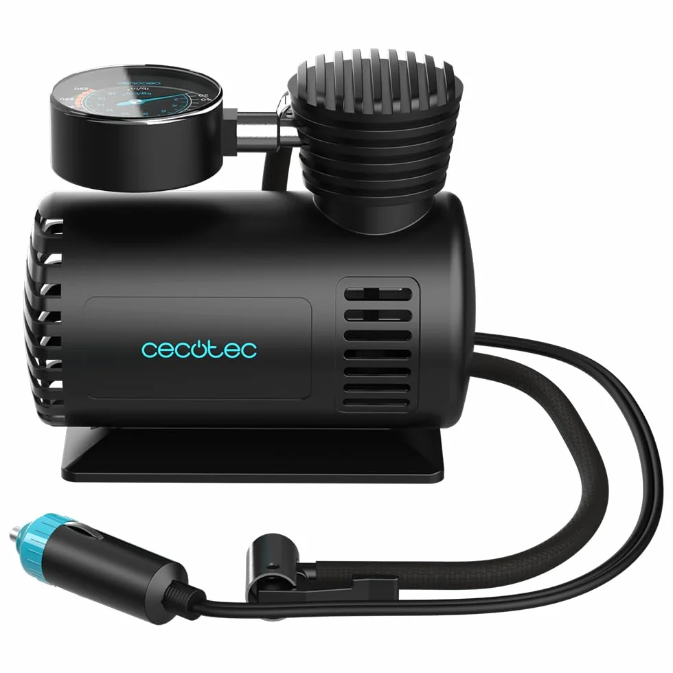 Cecotec CecoRaptor Perfect Pump elektryczna pompka 12 V, maks. prąd 10A, maksymalne ciśnienie 250 PSI, średnica cylindra 16 mm, kabel 2,8 m z zapalniczką, wąż powietrza