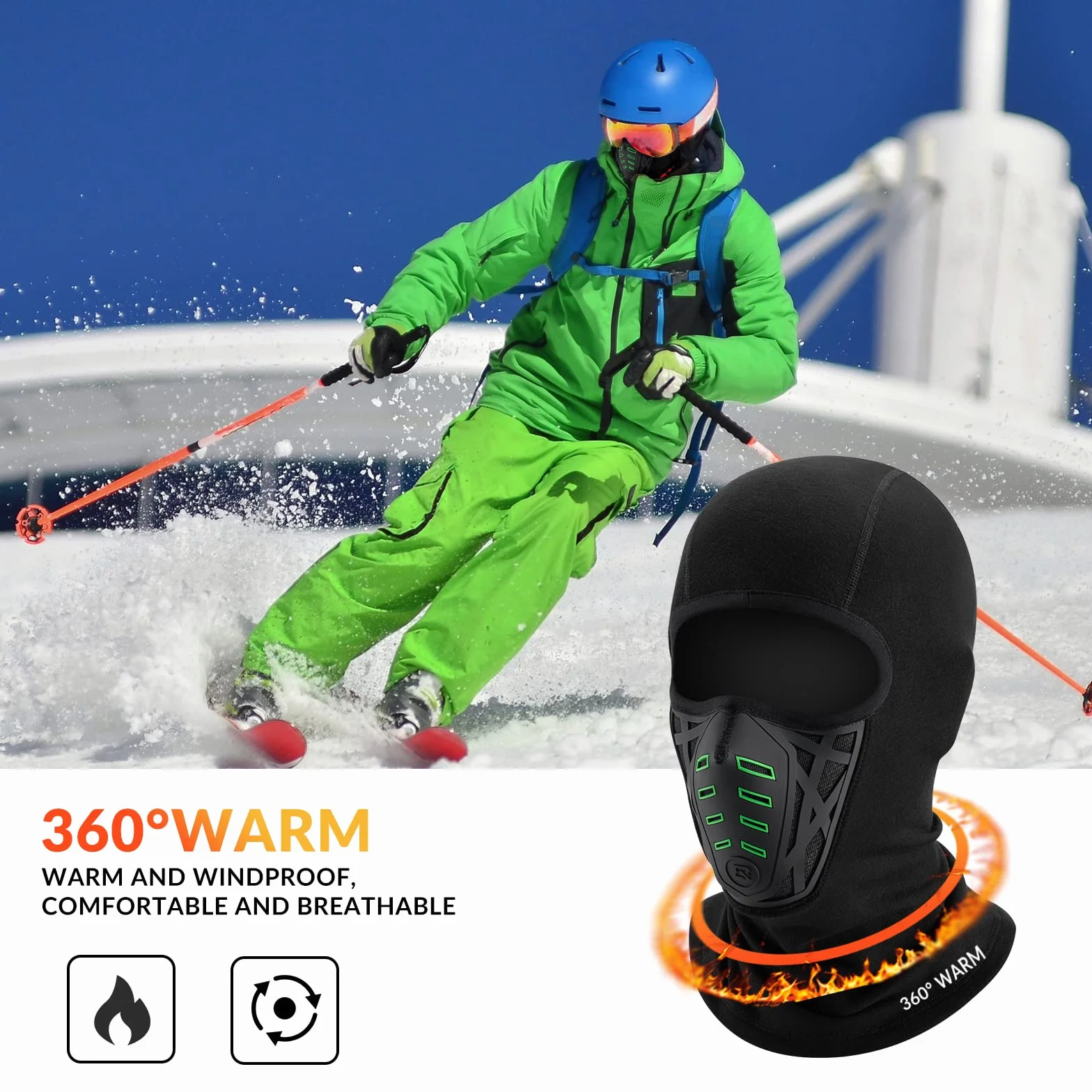ROCKBROS Kominiarka Zimowa wiatroodporna do motocykla rowerowego, maska ​​​​pełnotwarzowa Ocieplacz na szyję do jazdy na rowerze Narciarstwo Snowboard Bieganie Mężczyźni i kobiety, czarny