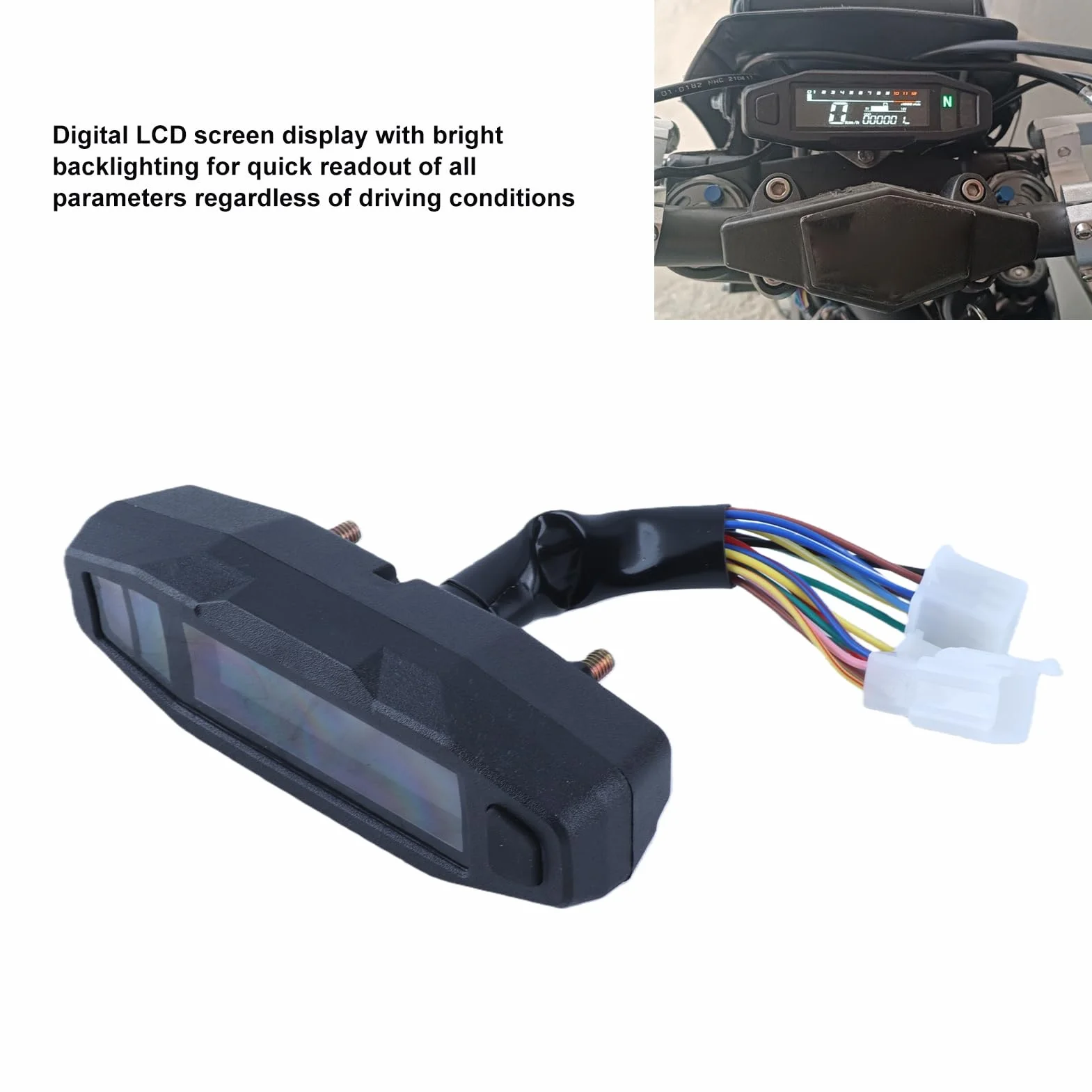 Prędkościomierz motocyklowy, 0-199KM/H 12V wyświetlacz LCD cyfrowy prędkościomierz drogomierz wskaźnik paliwa z podświetleniem, przełączanie kilometrów i mil, wskaźnik cyfrowy