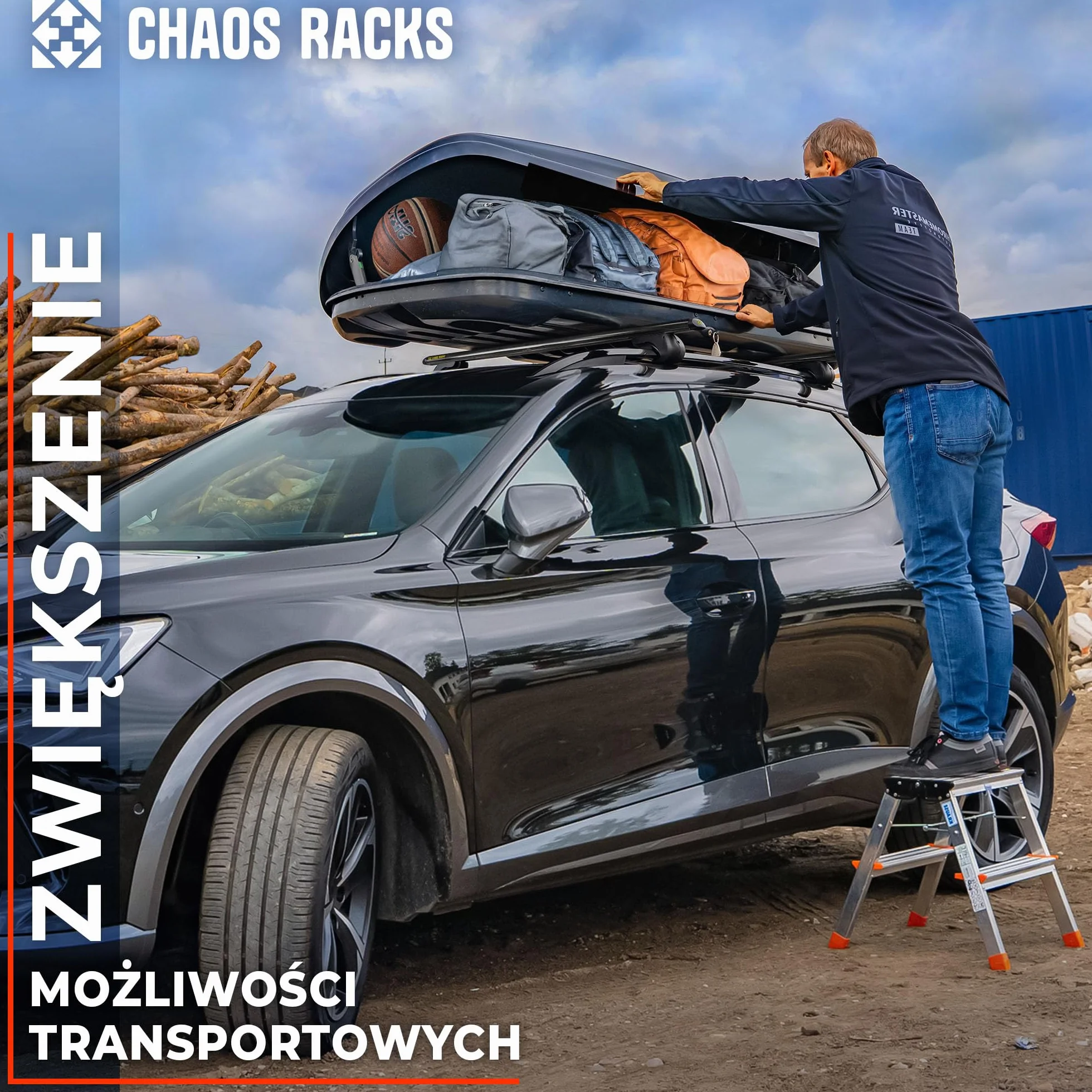 CHAOS RACKS | Uniwersalny Bagażnik Dachowy do Relingów Otwartych; Belki Dachowe; Bezpiecznie Przewieź Boks Dachowy, Bagażnik Rowerowy, Drabinę; Lekka i Wytrzymała Konstrukcja z Aluminium; 120 cm