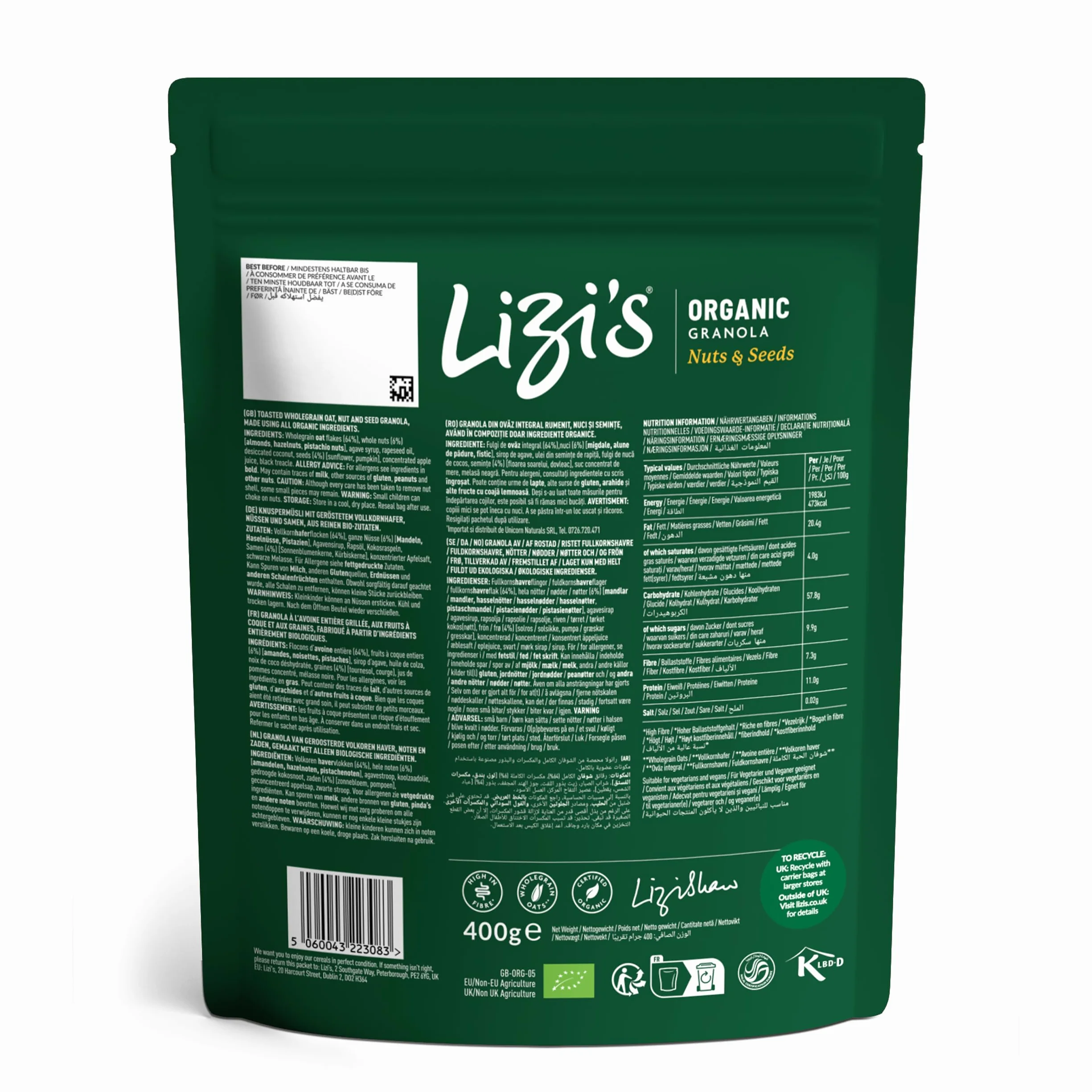 Lizis Organic Granola, Bio Granola, musli, śniadanie, 400 g | GB-ORG-05