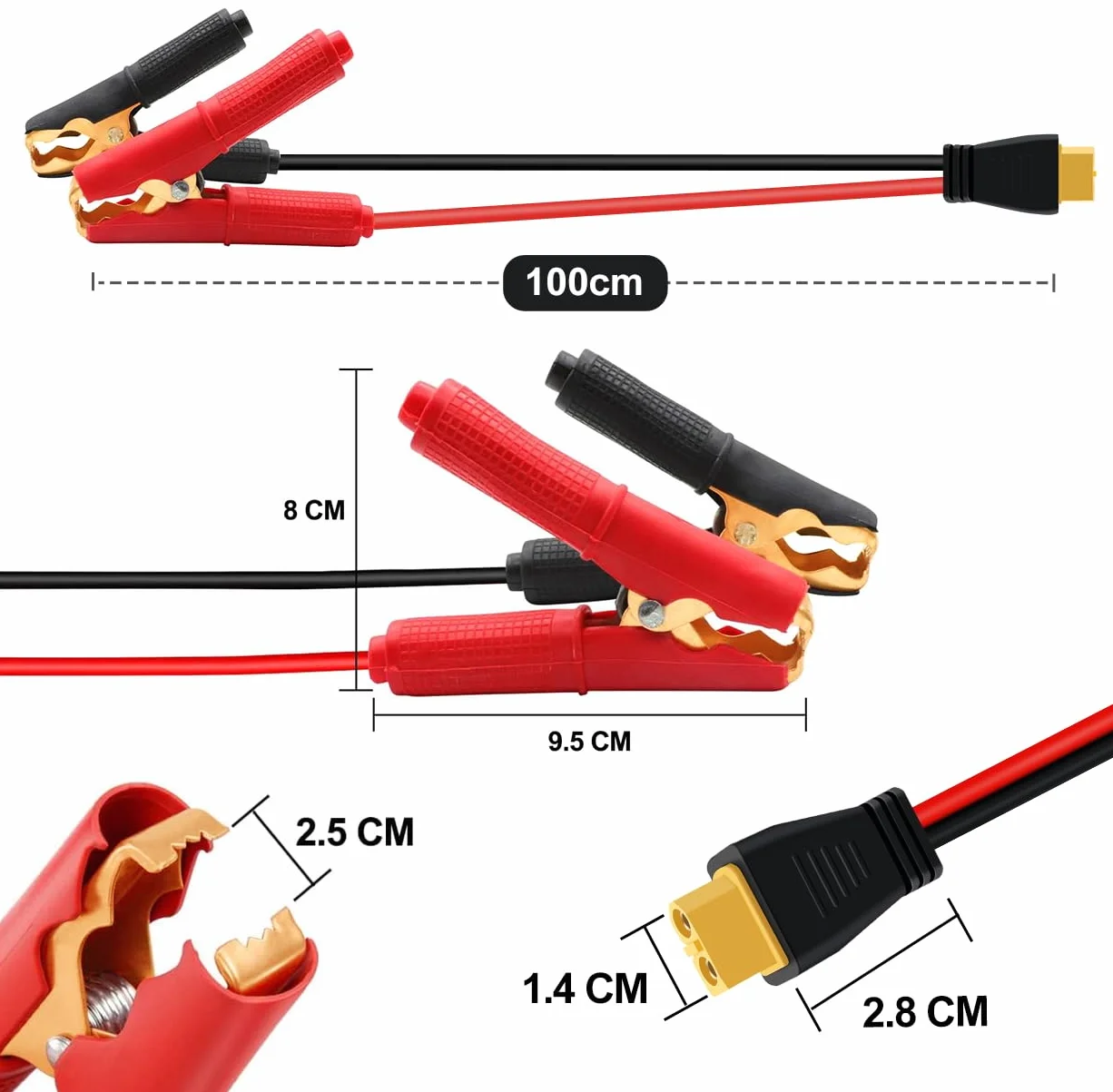 Złącza Krokodylkowe 12V do XT60,14AWG 20A,XT60 do Akumulatora z Zaciskami Krokodylkowymi, Nadaje Się Również do ładowania Akumulatorów Rozruchowych w Samochodach (1m)