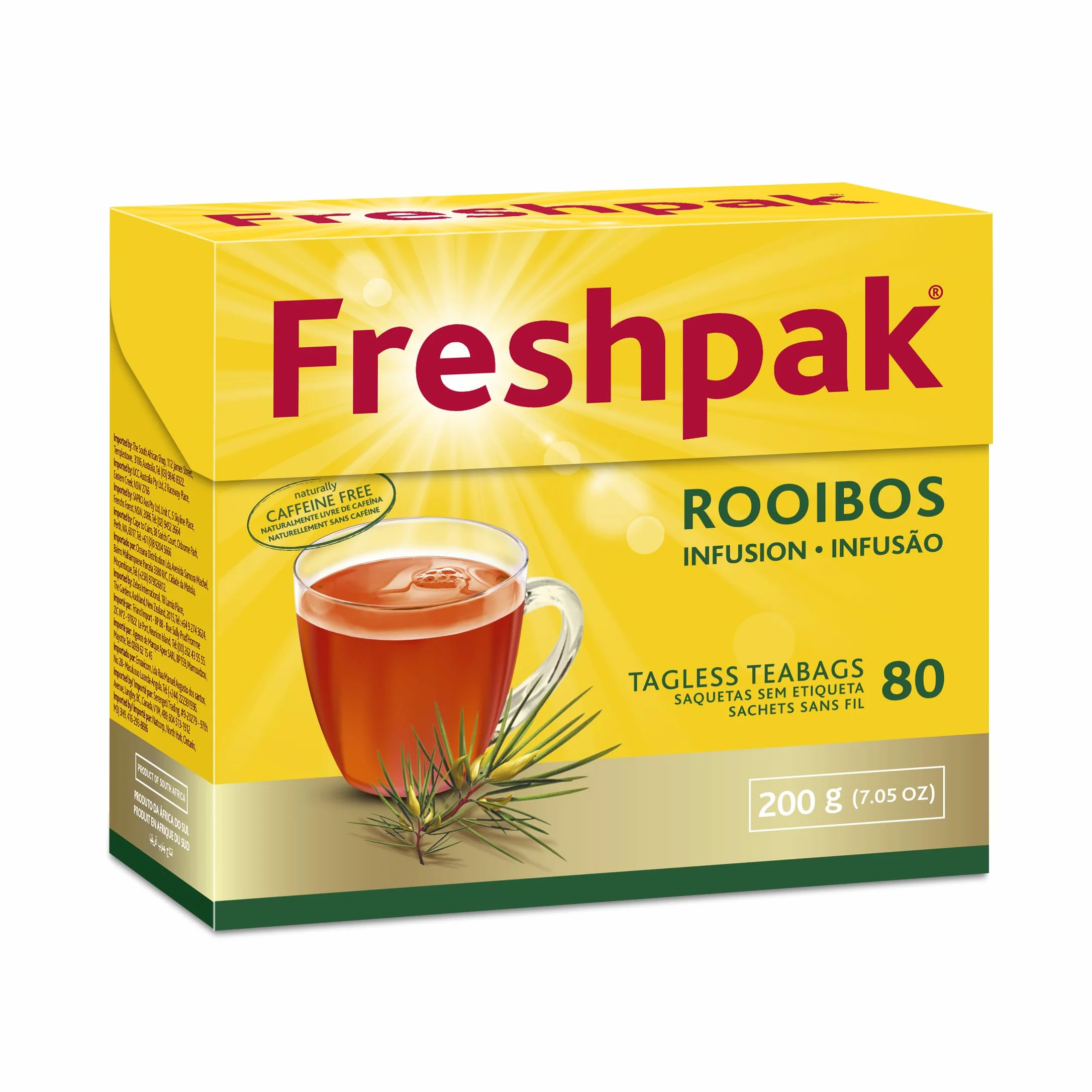 Freshpak Rooibos Tea 80 Tagless Teabags Natural Caffeine Free Keto Friendly South Africa Non GMO