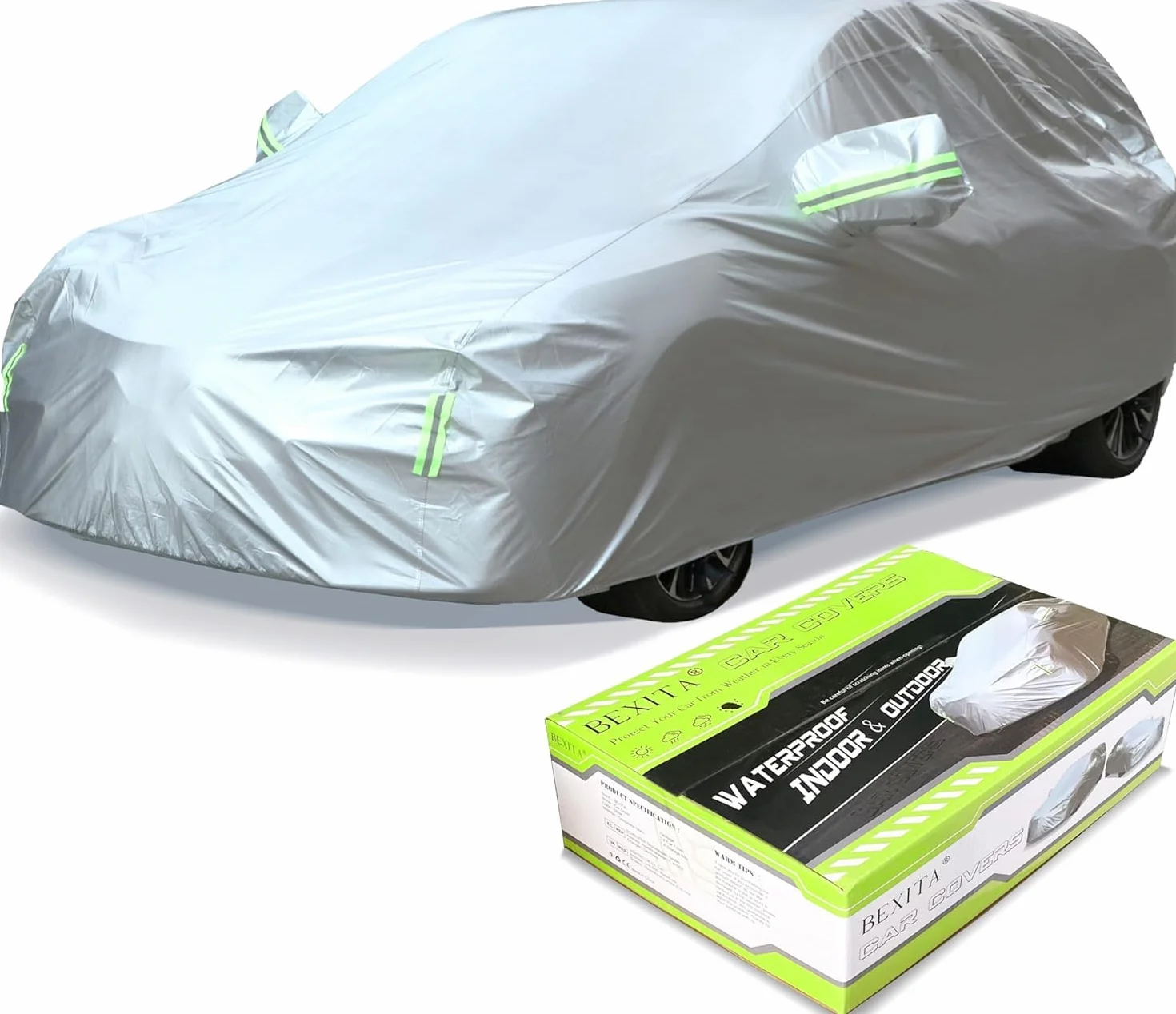Pokrowce Samochodowe Wodoodporne, Zewnętrzne, na Każdą Pogodę, Wiatroodporne, Odporne na śnieg, z Ochroną UV, Pokrowiec Samochód pasujące do Hatchback; Rozmiar XL: MAX 177in/450cm