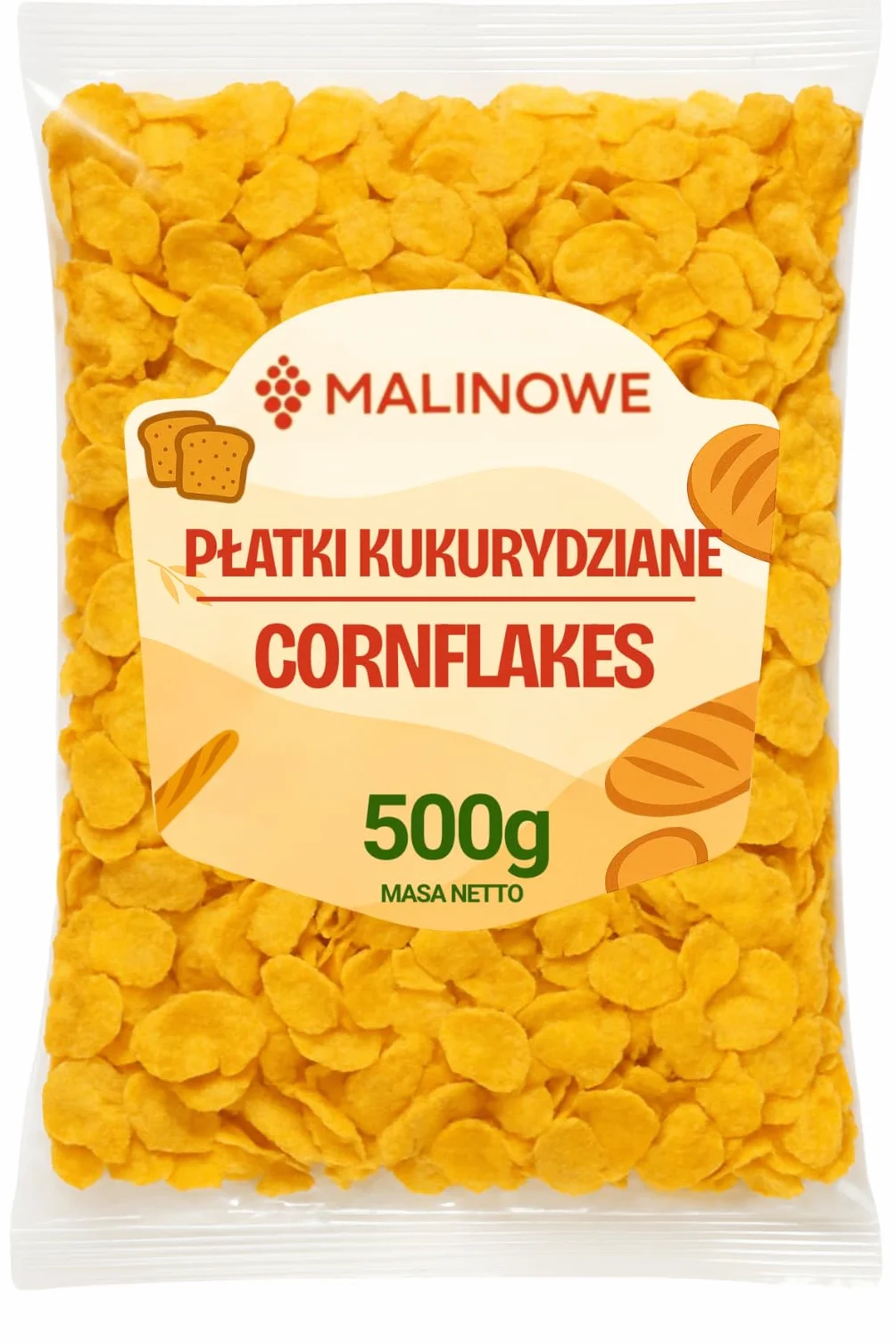 Malinowe PŁATKI KUKURYDZIANE 2x500g Śniadaniowe Chrupiące