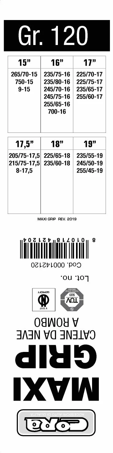 Cora 000142120 łańcuchy śniegowe "Maxi Grip", 15 mm, grupa 120, 1 para