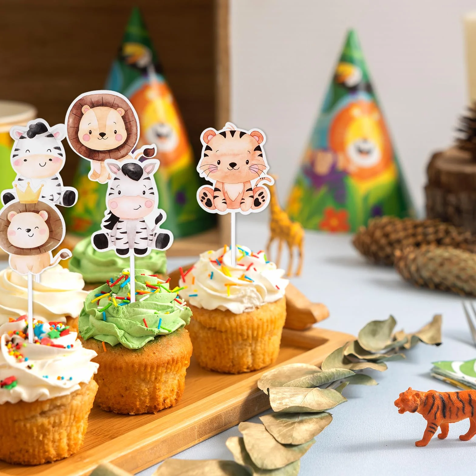 Zwierzęta dżungli toppery na babeczki safari baby shower urodziny