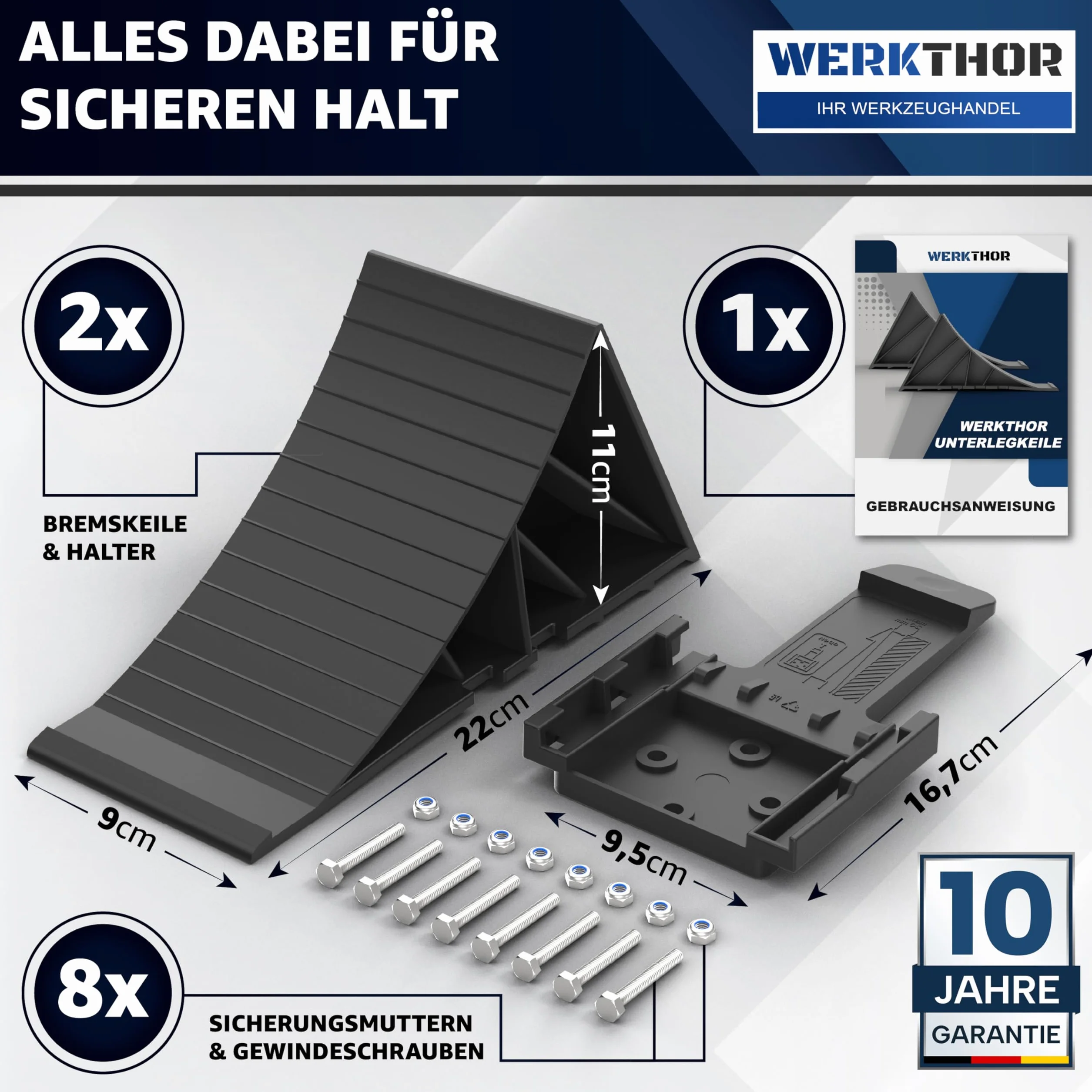 Kliny WERKTHOR ze Wspornikiem [Zestaw 2] i Elementami Mocującymi - Kliny do Przyczep o Nacisku na oś do 1600 kg - Akcesoria do Przyczep Samochodowych (Dołączane)