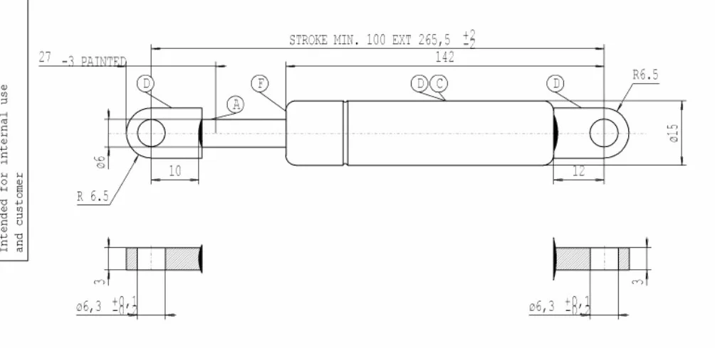 Stabilus siłownik gazowy LIFT-O-MAT® amortyzator hydrauliczny z 200 Newton, m.in. dla klap meblowych, przyczep kempingowych i projektów DIY – długość: 265,50 cm, skok: 100,0 cm, wykonanie metalowe
