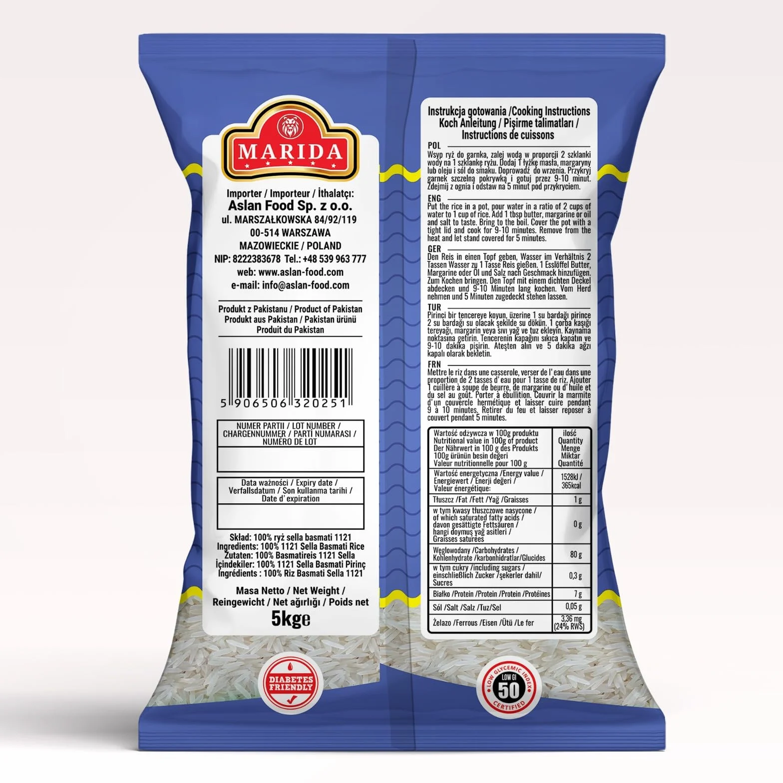 Marida Ryż Basmati 1121 Sella Długoziarnisty Aromatyczny 5 kg