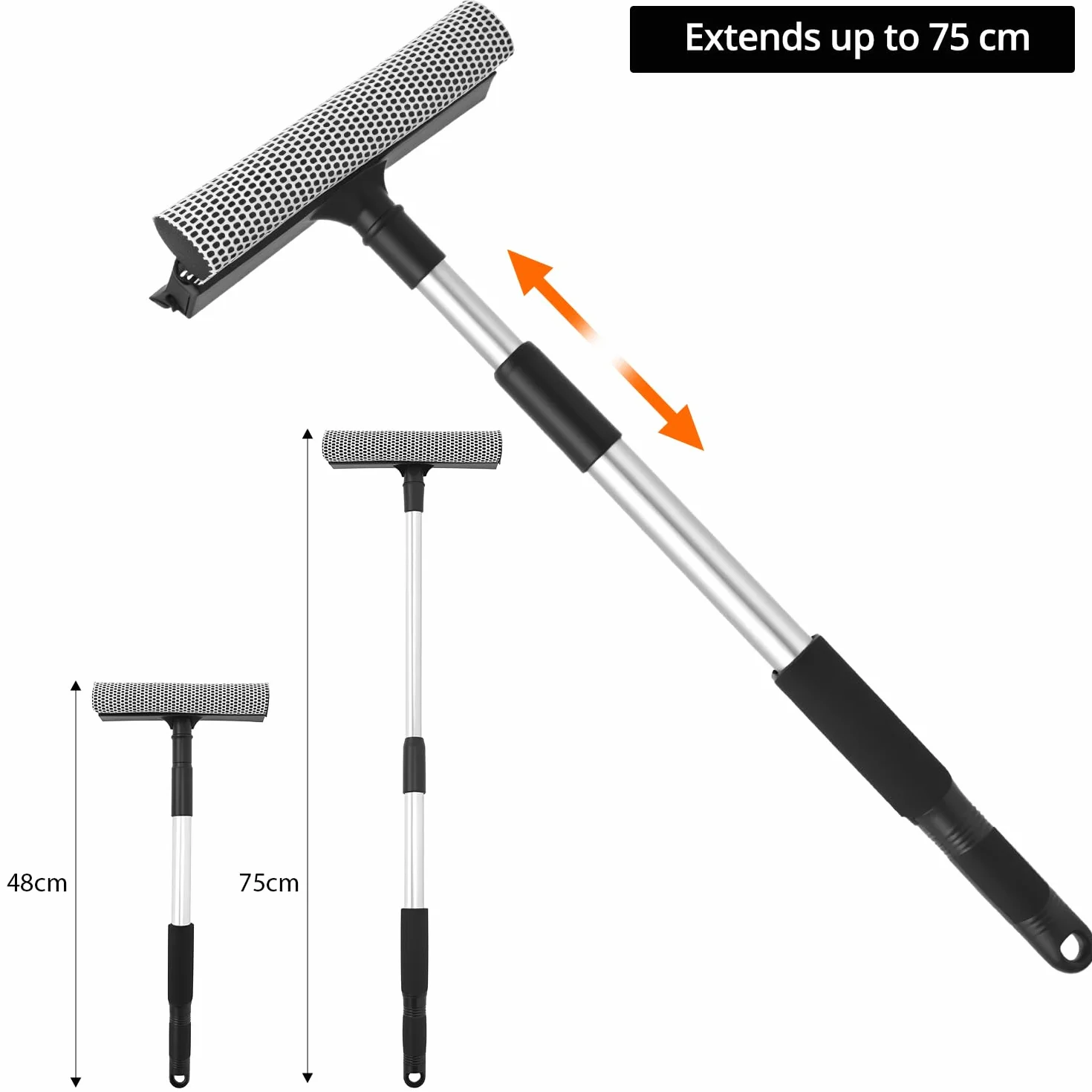 QWORK® Środek do czyszczenia szyb samochodowych, drążek teleskopowy 76 cm z gumową końcówką i gąbką