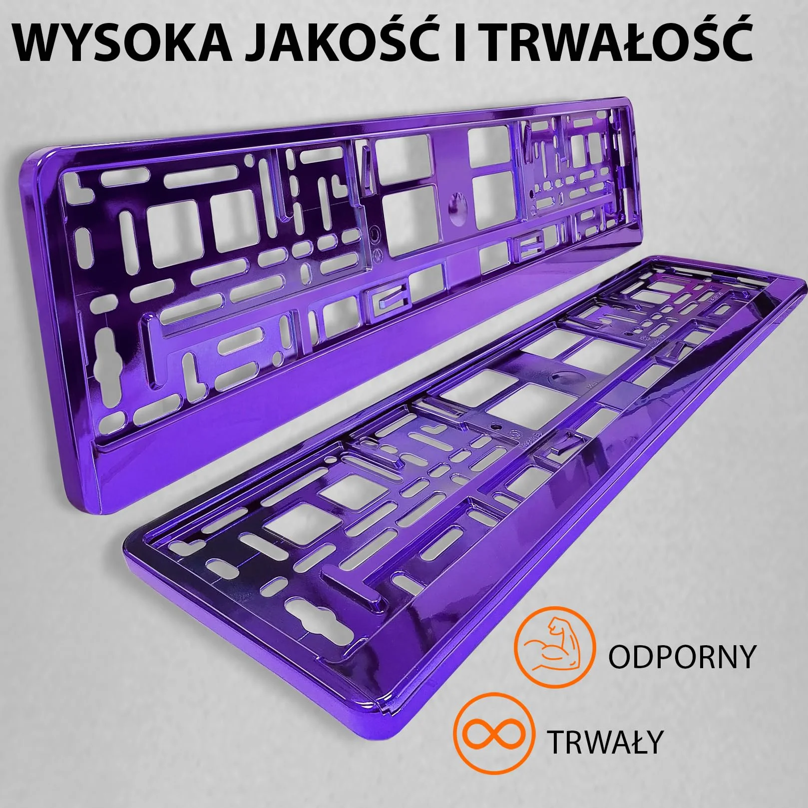 2x Uchwyt tablicy rejestracyjnej - trwały i bezpieczny - 8 śrub - fioletowy chrom - 520x110 mm - Ramka do tablic rejestracyjnych - pasuje do każdego samochodu - dla polskich tablic PL - uniwersalny