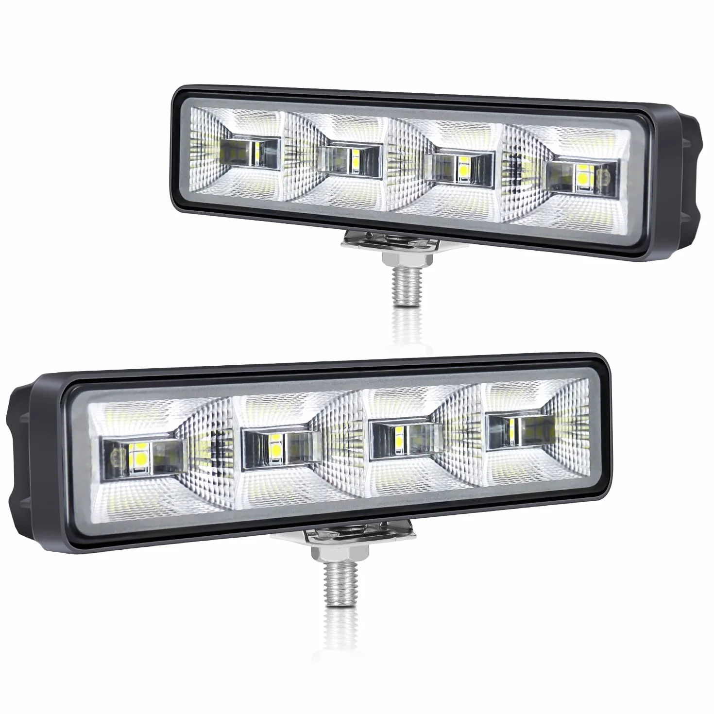 Zestaw 2 reflektorów roboczych LED 14,5 cm, 12 V 24 V | Reflektor cofania, IP65, uchwyt ze stali nierdzewnej M8, do traktorów, koparek i offroad, 3200 lm