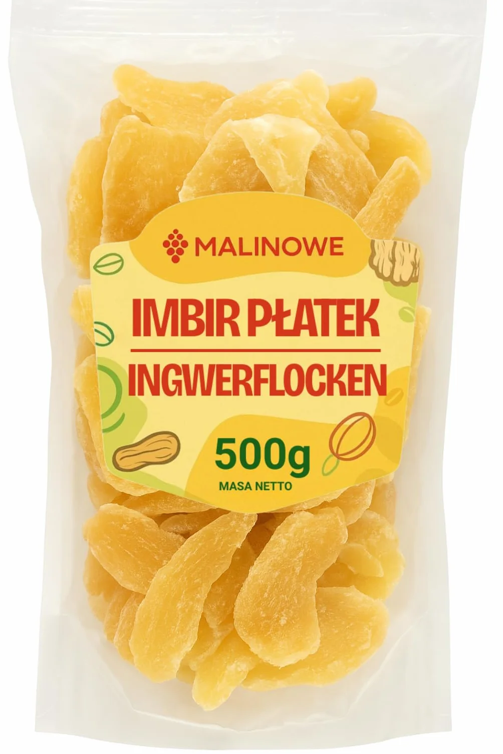 Kandyzowany imbir płatki malinowe 500g
