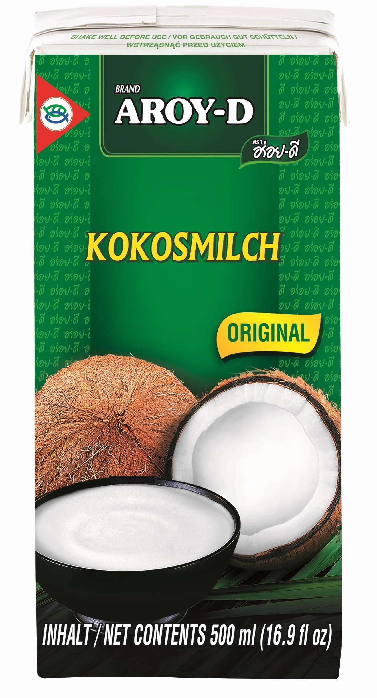 Opakowanie 12 szt. - mleko kokosowe AROY-D [12 x 500 ml] mleko kokosowe mleko kokosowe mleko kokosowe + mała lalka na szczęście - drewniana lalka
