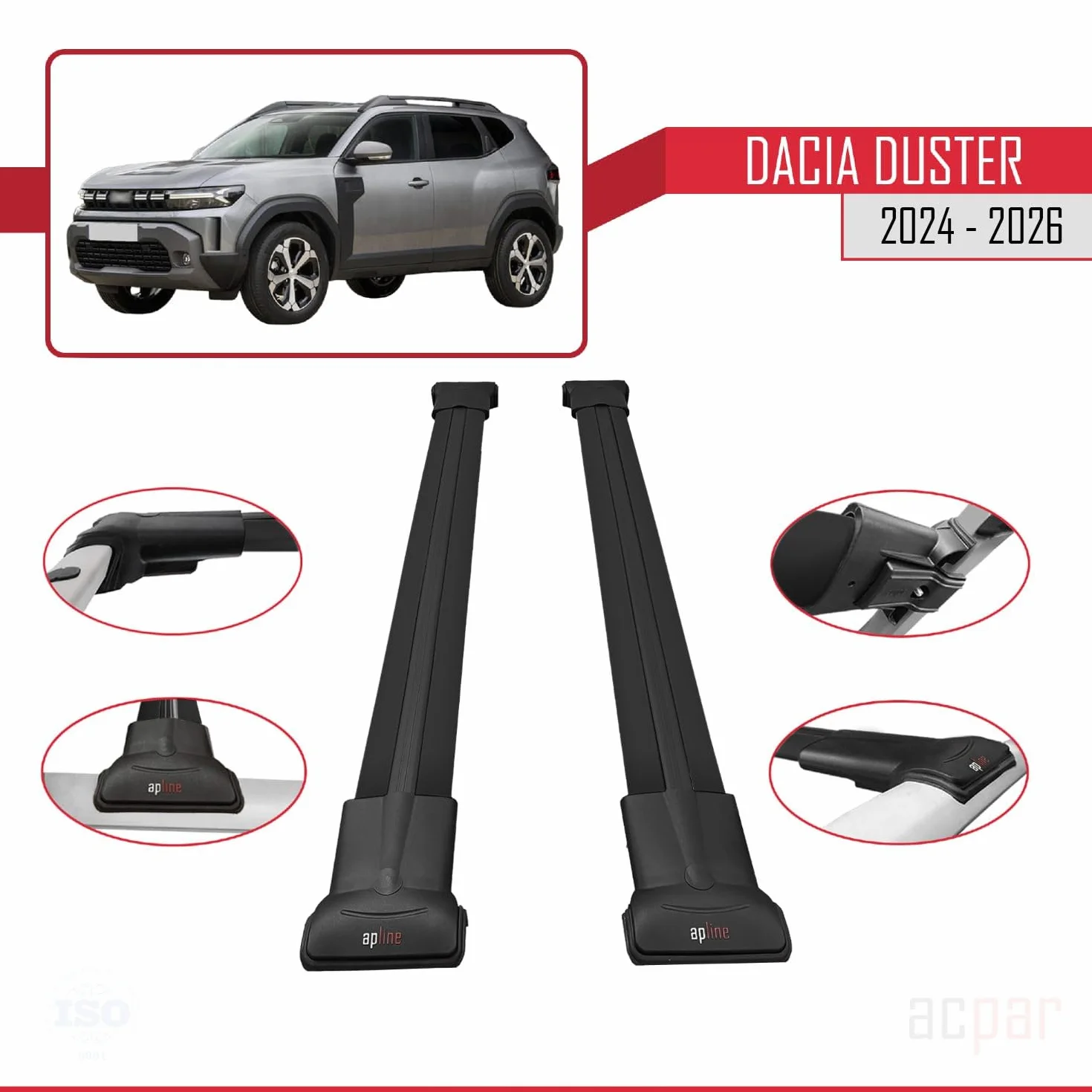 Kompatybilny z Dacia Duster 3 (P1310) 2024-2026 FLY Model Aluminiowe poprzeczki dachowe Czarny 2 szt.