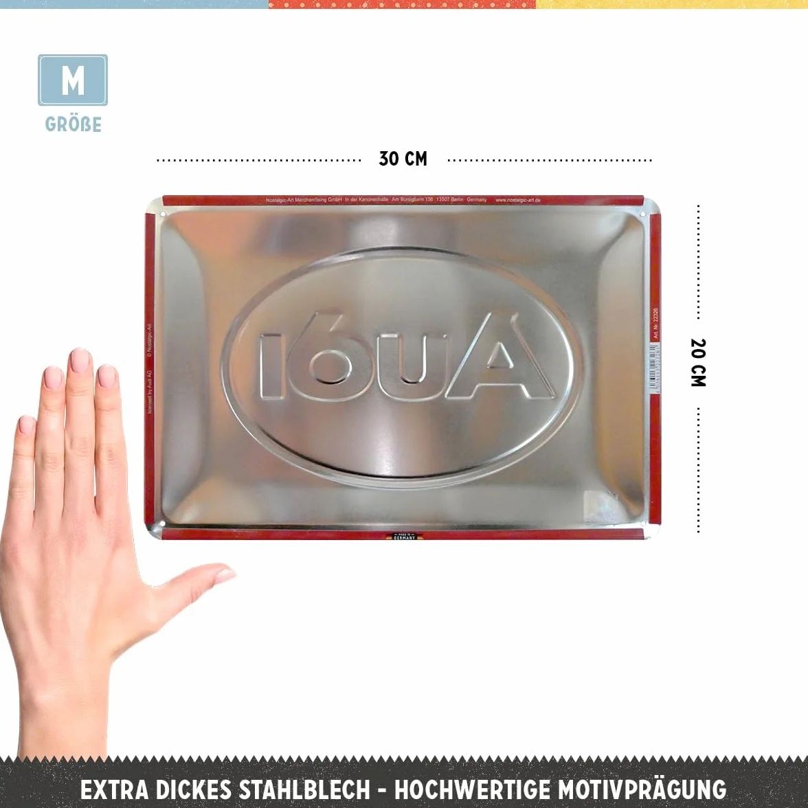 Nostalgic-Art Retro tabliczka z blachy, 20 x 30 cm, Audi – Logo Red Shine – Pomysł na prezent dla miłośników Audi, Official License Product (OLP), z metalu, Styl vintage