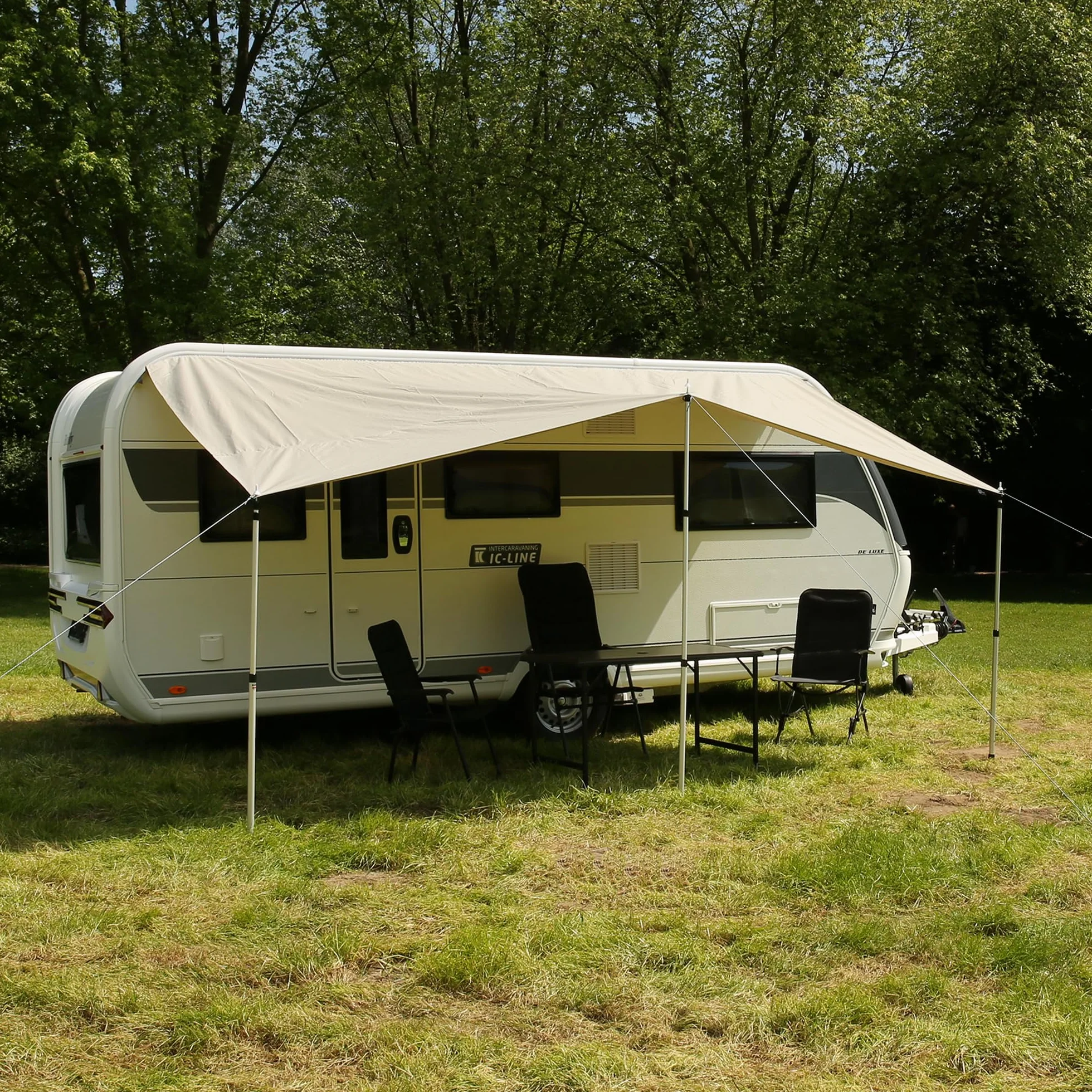 your GEAR Caravan Cotton Tarp TC 400 x 240 – dach przeciwsłoneczny do przyczepy kempingowej wraz z drążkami do ustawiania, bawełniany żagiel przeciwsłoneczny