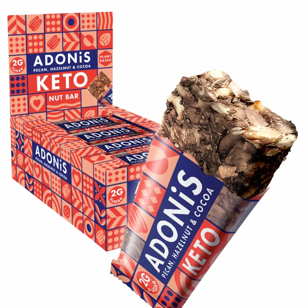 Adonis Keto Bar Pecan Nut Snack Bars 100% Natural Low Carb Vegan Gluten Free Low Sugar Paleo Box of 16