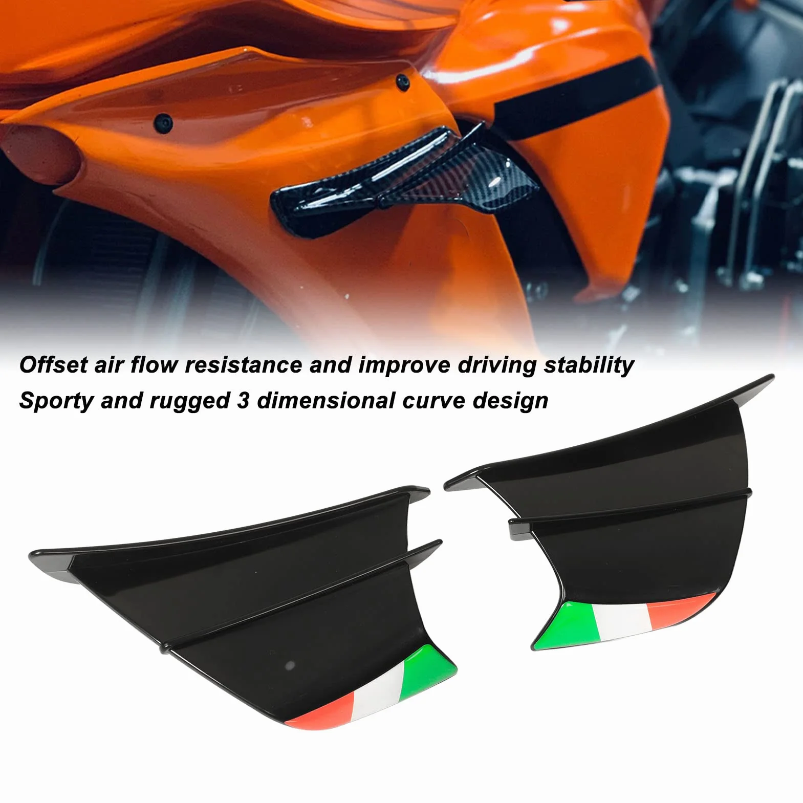 Spojler Skrzydłowy Motocykla, 1 para Spojlera Motocyklowego Winglet Spoiler, Boczne Spojlery Motocyklowe Winglet Pasuje do 400 250 Z900 Z1000, do R1 R3 R25, do CBR650 (Czarny)