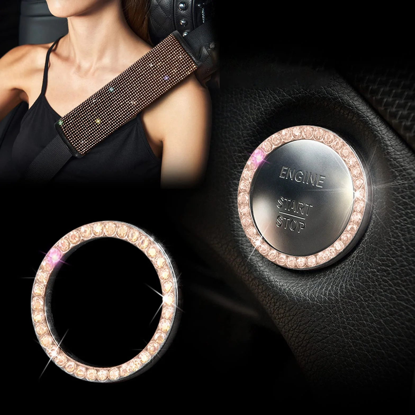 Bling zestaw akcesoriów samochodowych 38 cm, błyszcząca osłona na kierownicę, osłona konsoli środkowej ze strasu