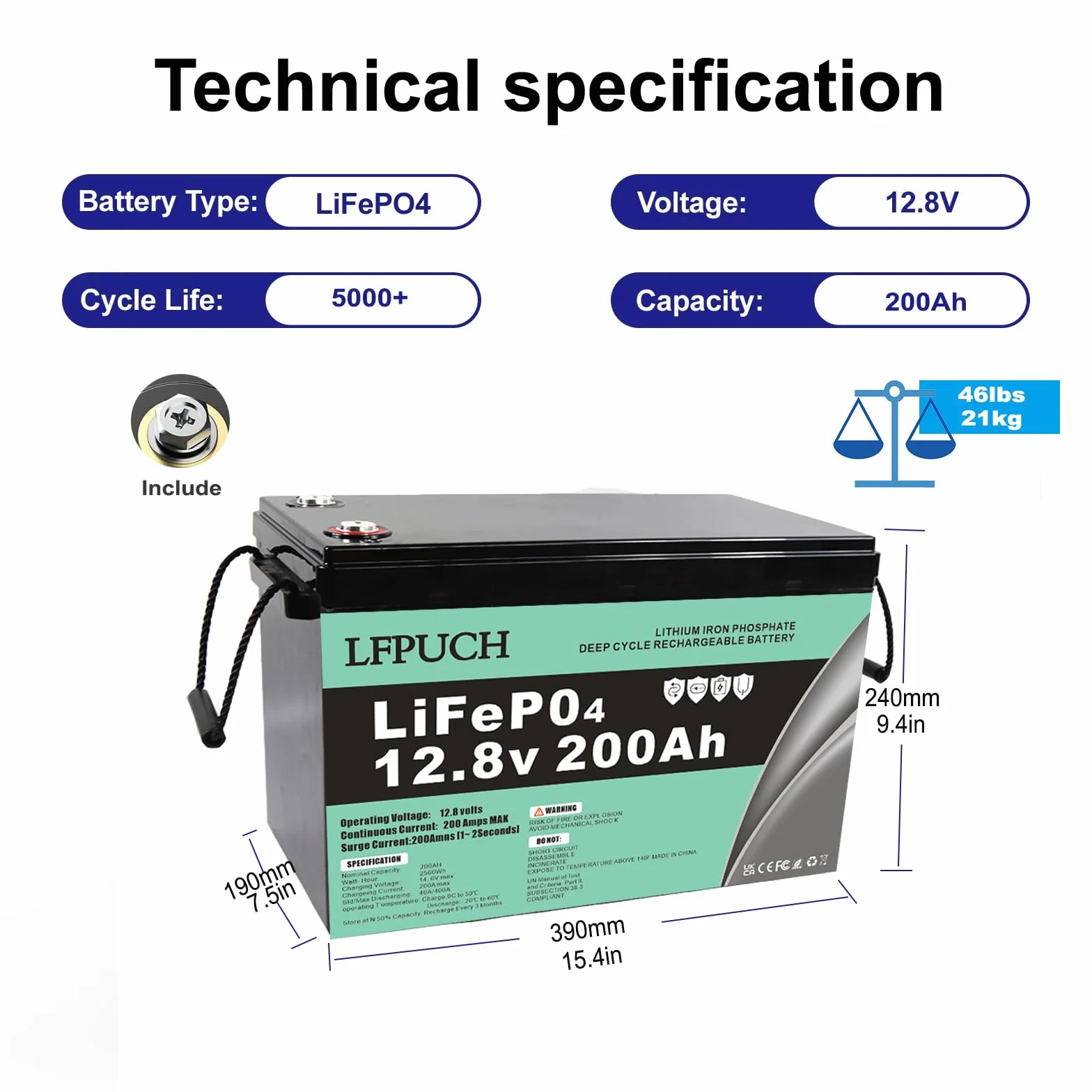 Leisure Bateria, LiFePO4 battery 12V 200 Ah litowo-żelazowo-fosforanowy zamiast akumulatora samochodowego AGM o głębokim cyklu, do kampera, łodzi, systemu solarnego