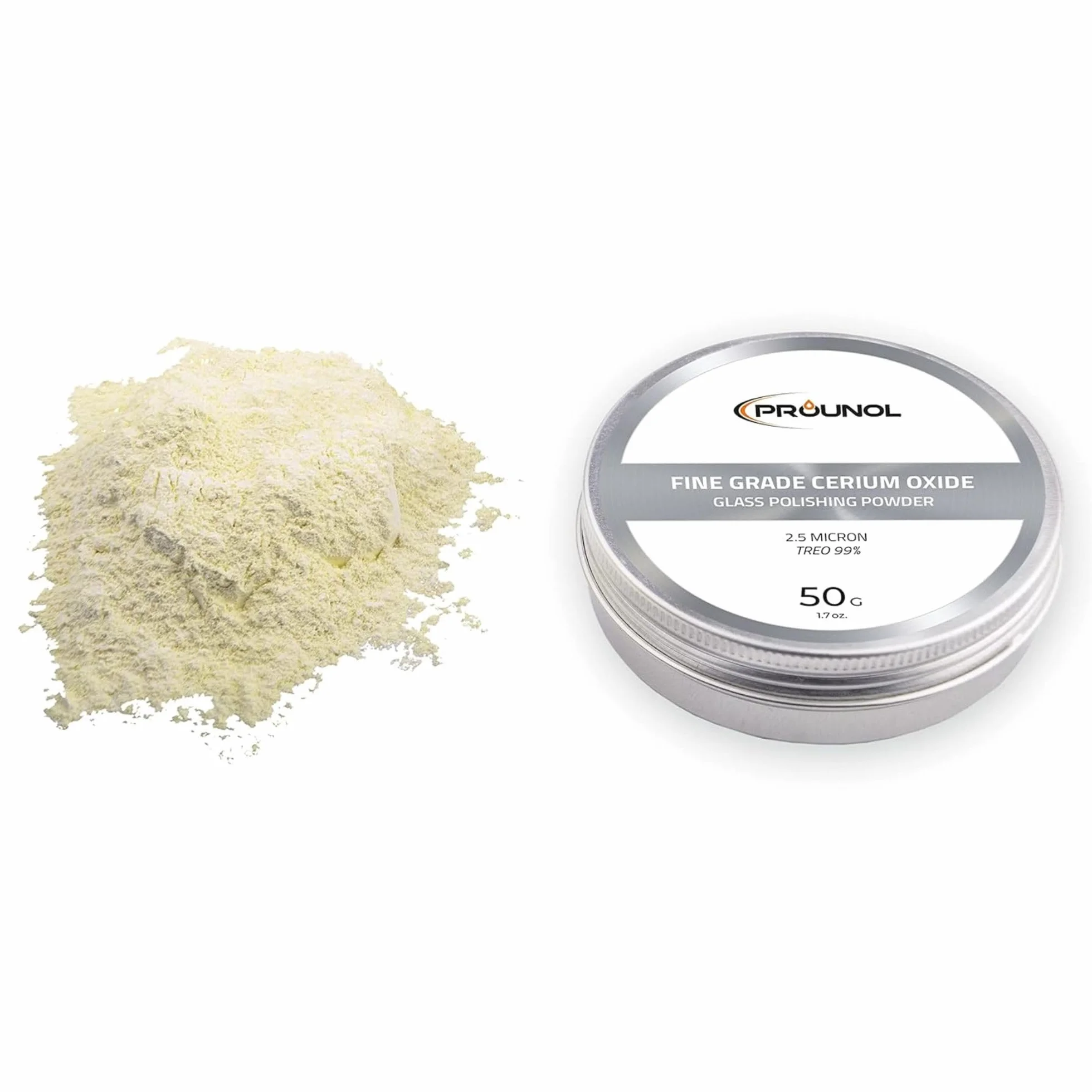 Prounol Tlenek ceru - Cerium Oxide - Proszek do polerowania szkła o wysokiej jakości – TREO 99% – 2,5 mikronów – 50 g