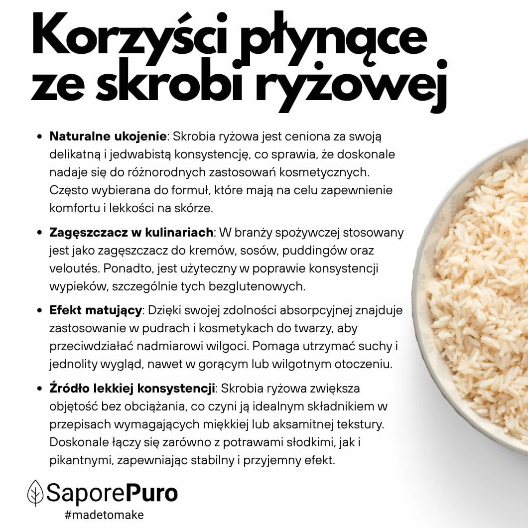 SaporePuro Naturalna Skrobia Ryżowa 1000 g – 100% Włoska, Bezglutenowa, Idealna do Naturalnej Kosmetyki, Deserów i Sosów