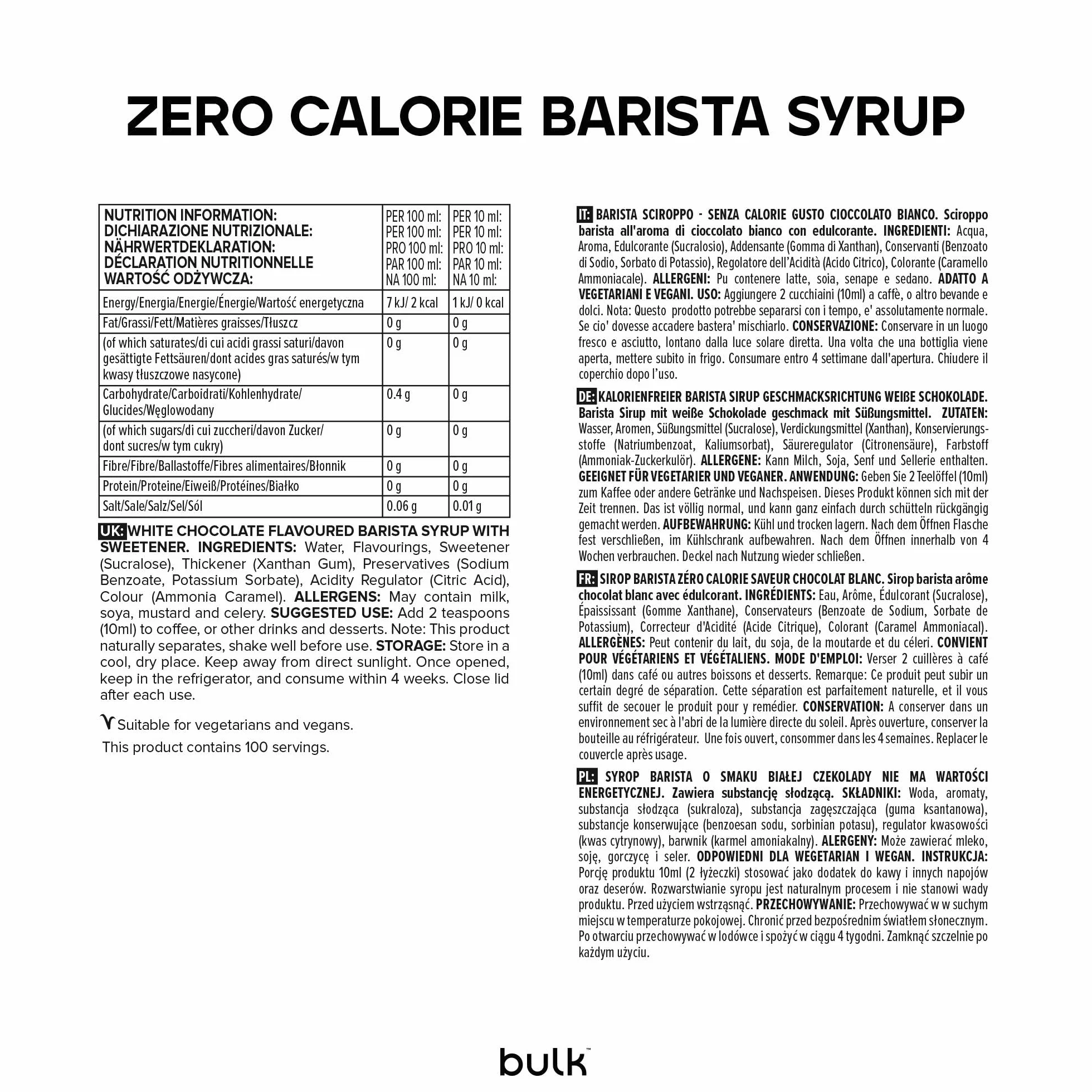 Syrop Barista Zero Kalorii Kawowy Bez Cukru Biała Czekolada 1000ml