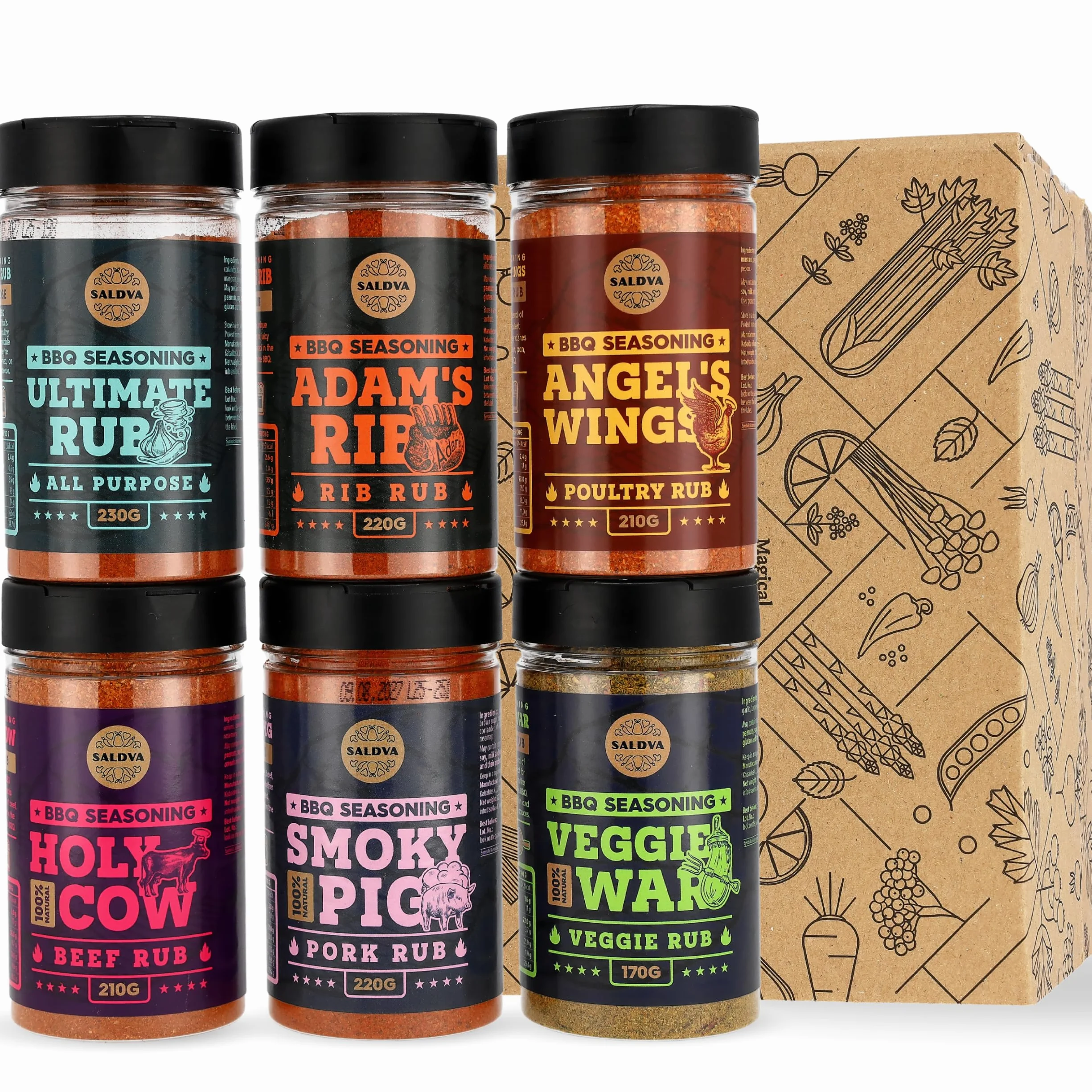 Zestaw przypraw do grilla Święta Krowa żeberko Adama skrzydła anioła świnka Ultimate Rub & Veggie War 6 sztuk naturalny