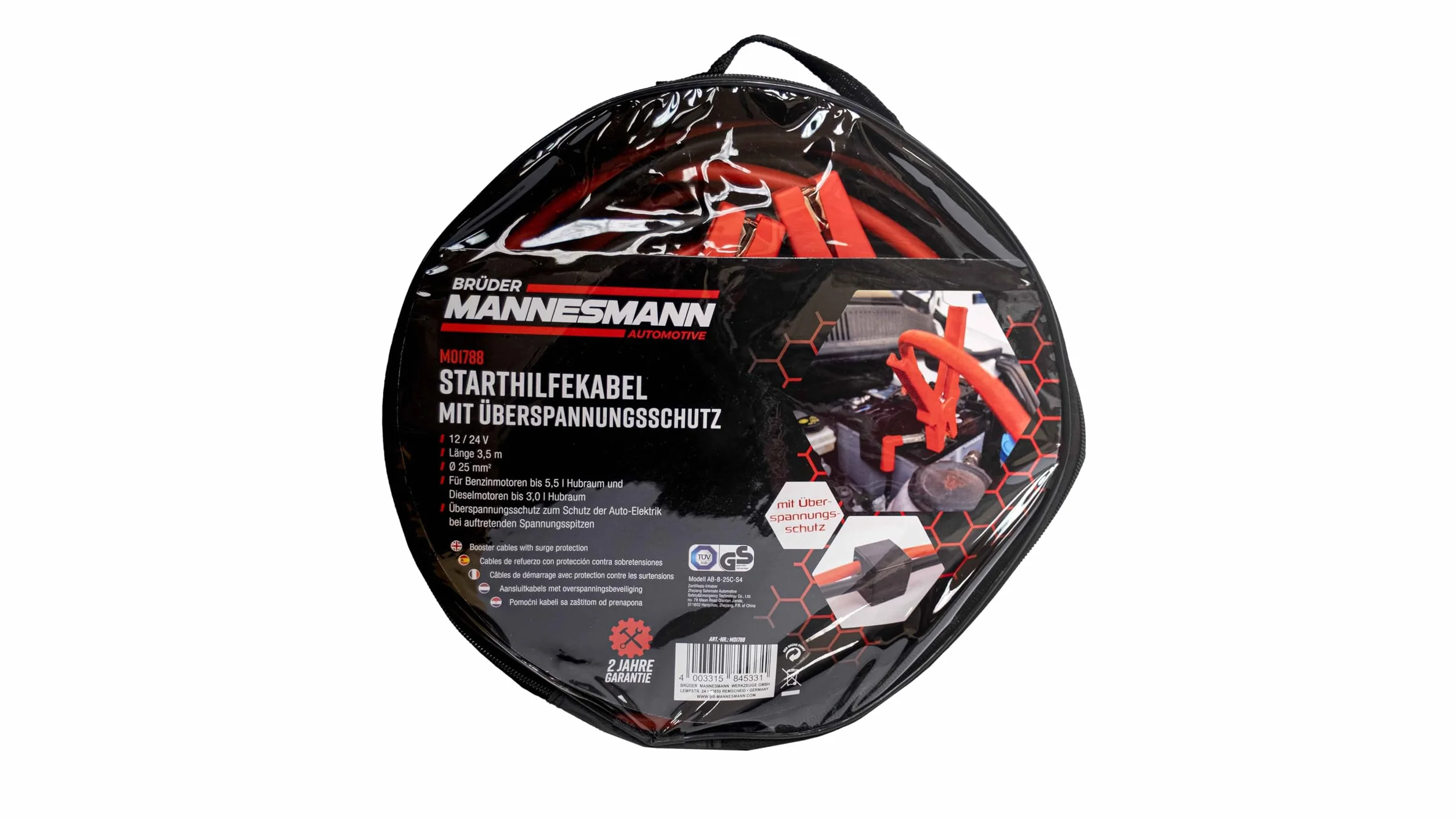 Brüder Mannesmann Werkzeuge M01788 kabel rozruchowy 25 mm, w okrągłej torbie