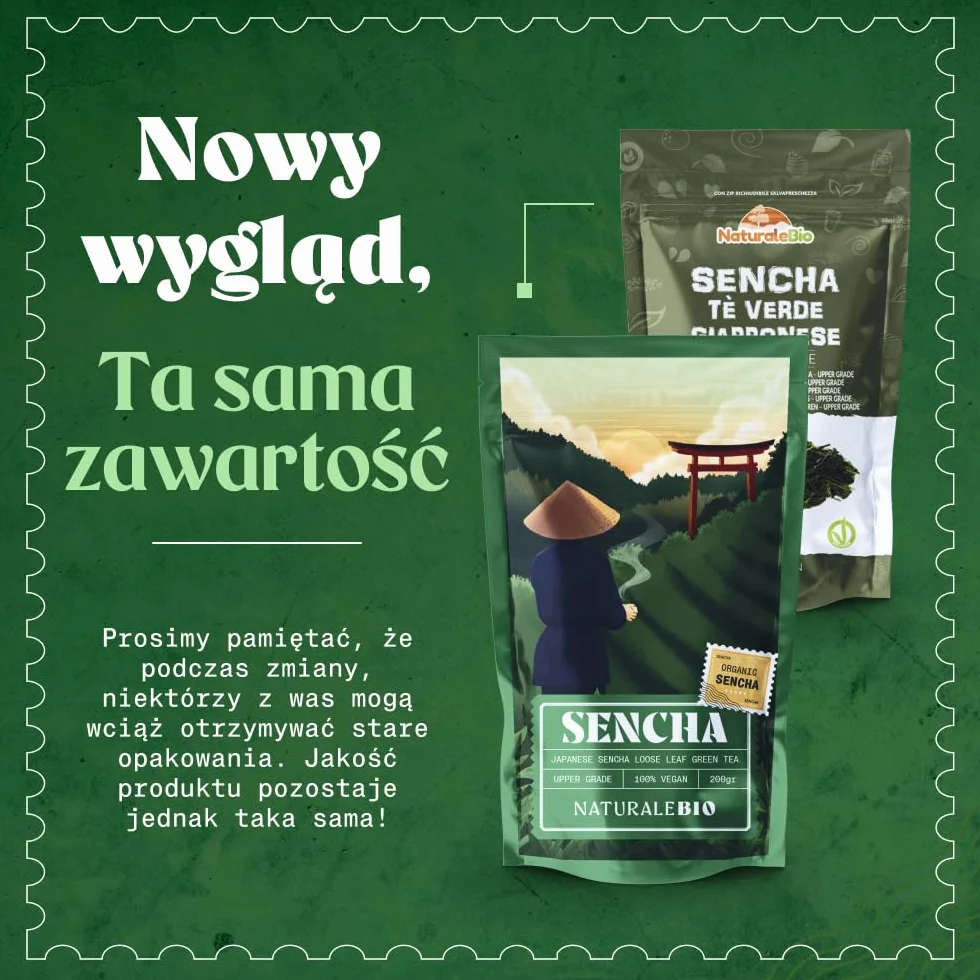 NaturaleBio Zielona Herbata Sencha Japońska Bio 200g - Organiczna Herbata Liściasta Pierwszego Zbioru