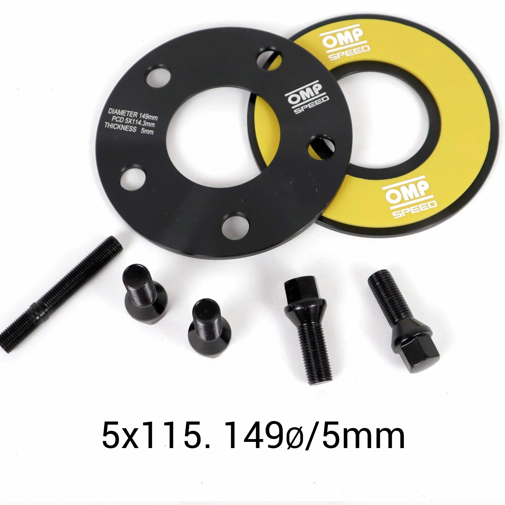 OMP Speed Zestaw Dystanse Grubość: 5mm PCD: 5X114.3 CB.H: 66.1 OD: 139 Szpilki M12X1.25+14X1.5 Stożek Stożek Kolor Czarny