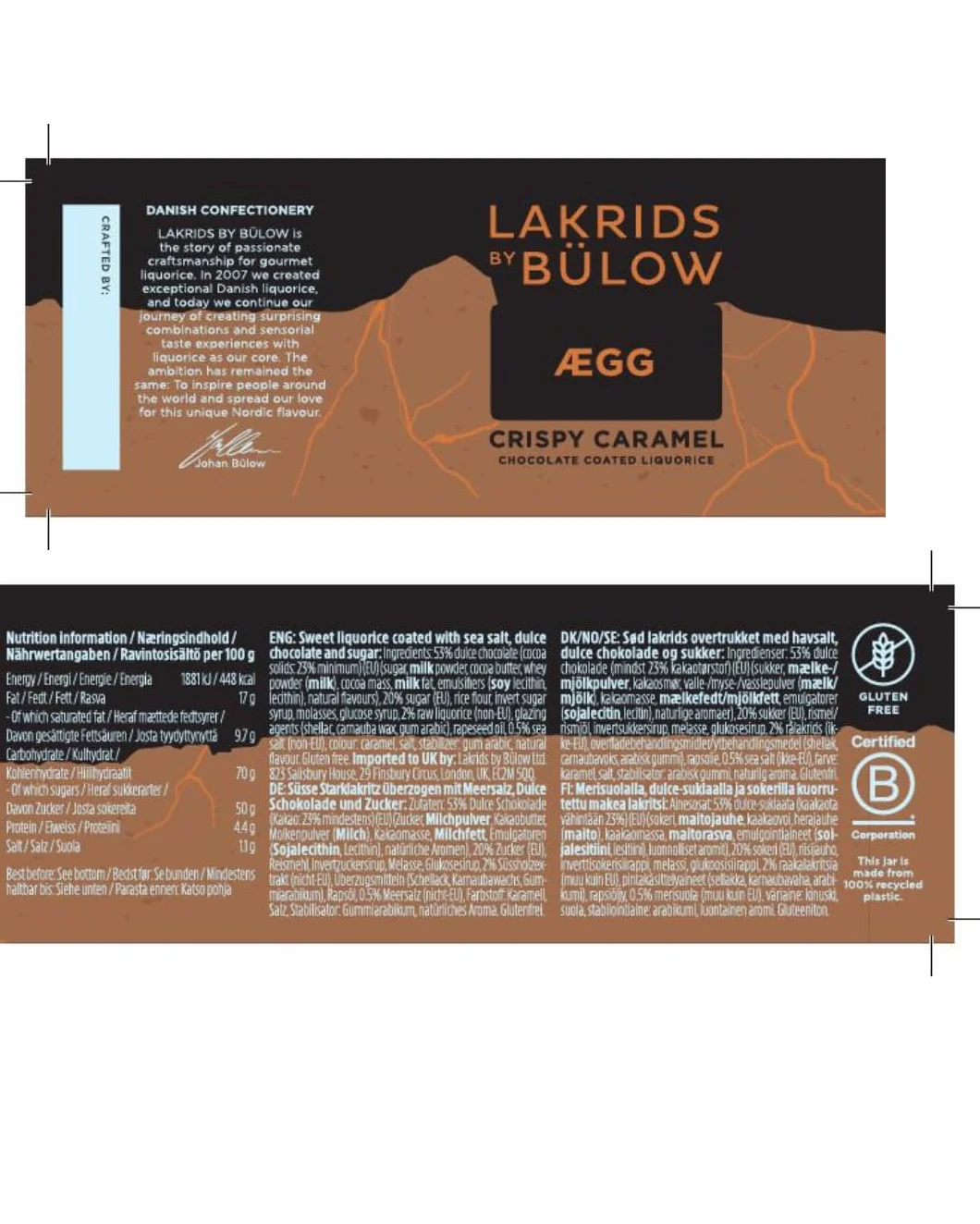 LAKRIDS BY BÜLOW CRISPY KARMEL - 115 g - Lukrecja dla smakoszy w czekoladzie - słodka lukrecja z czekoladą dulce, surową lukrecją w proszku i solą morską