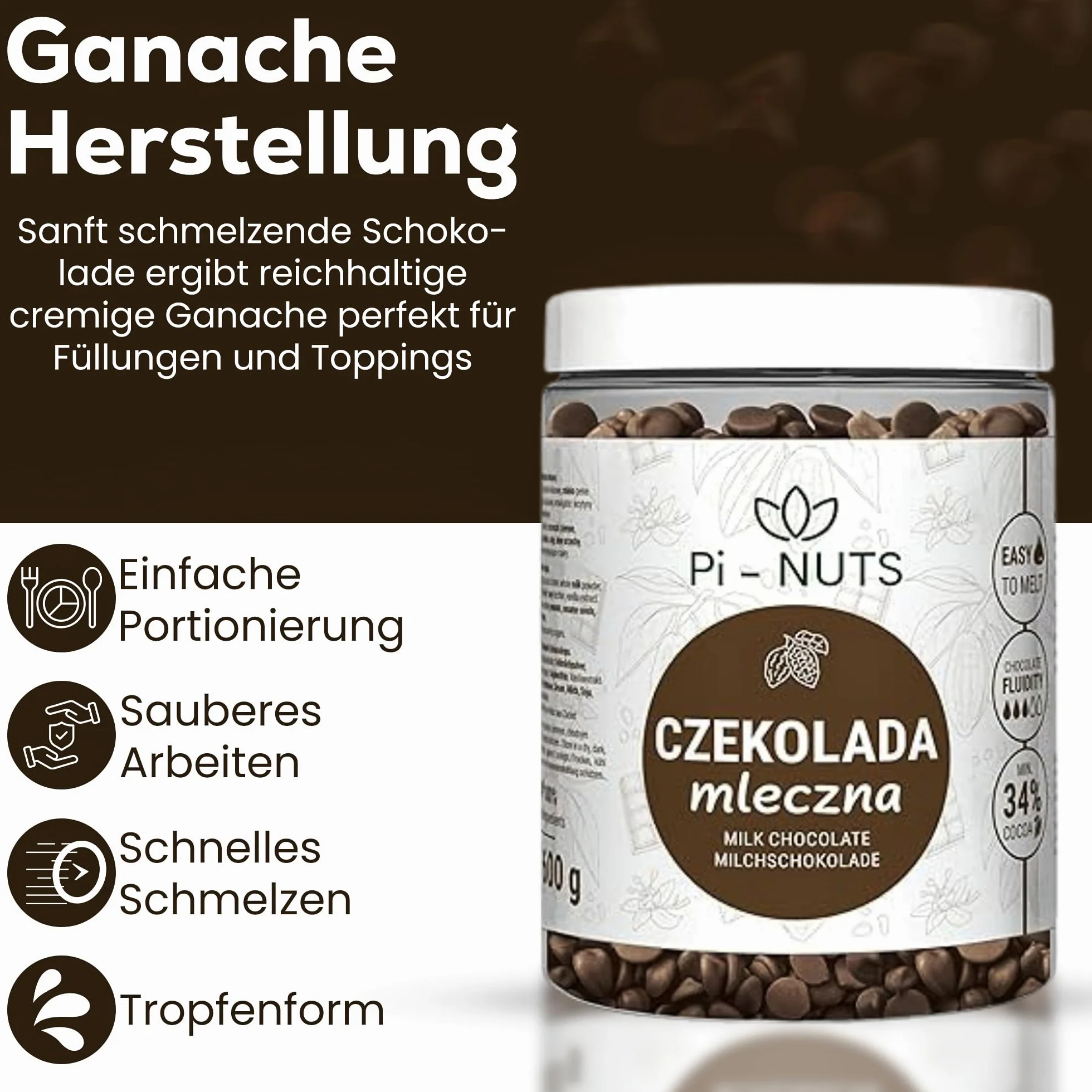 Czekolada mleczna 34% 600g dropsy do deserów