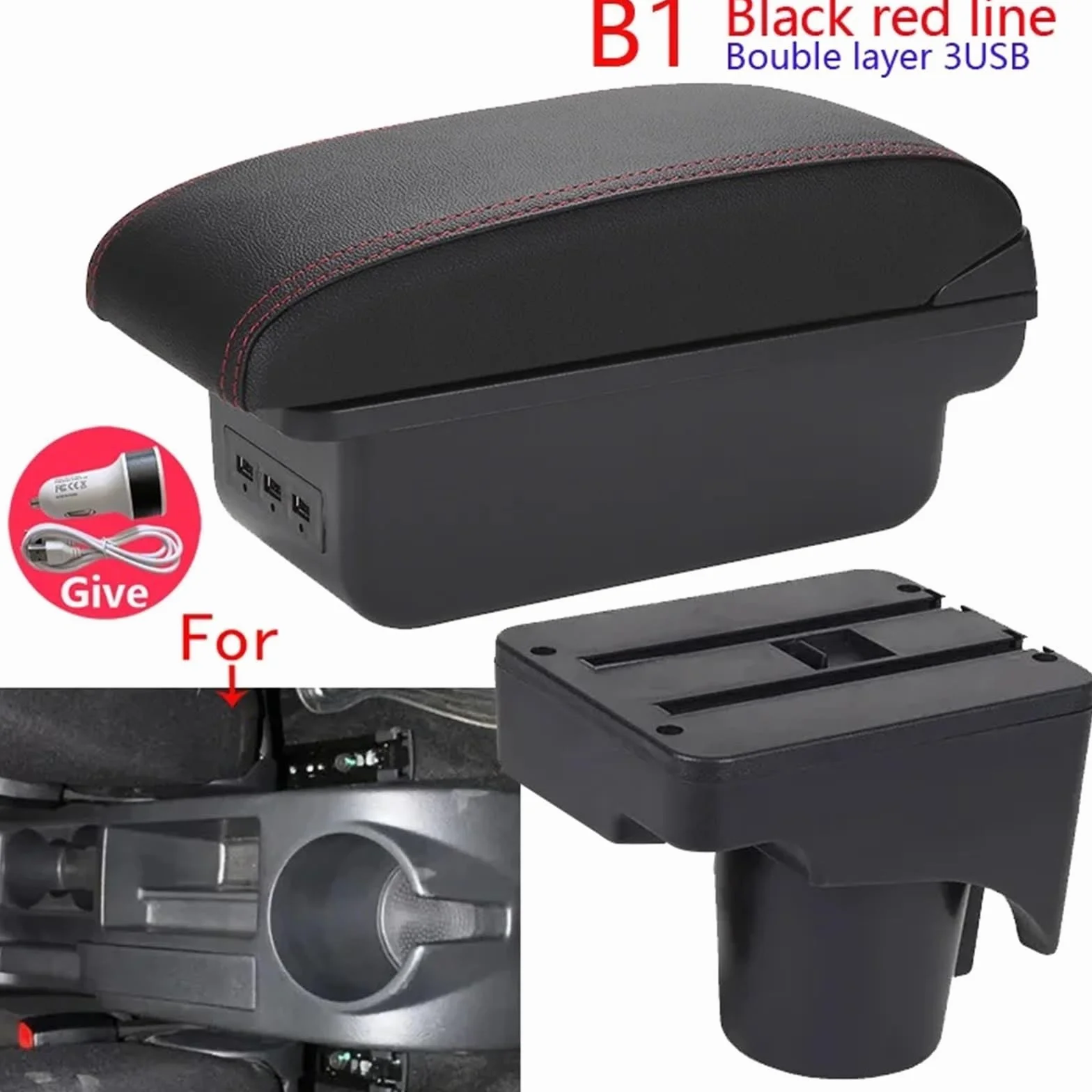 Armsteun Richter Bush Podłokietnik Box pasuje do VW Golf 6 Golf 5 Mk6 MK5 Jetta 5 Podłokietnik samochodowy pasuje do VW Sagitar Schowek Wnętrze(C1 Black red NO USB)